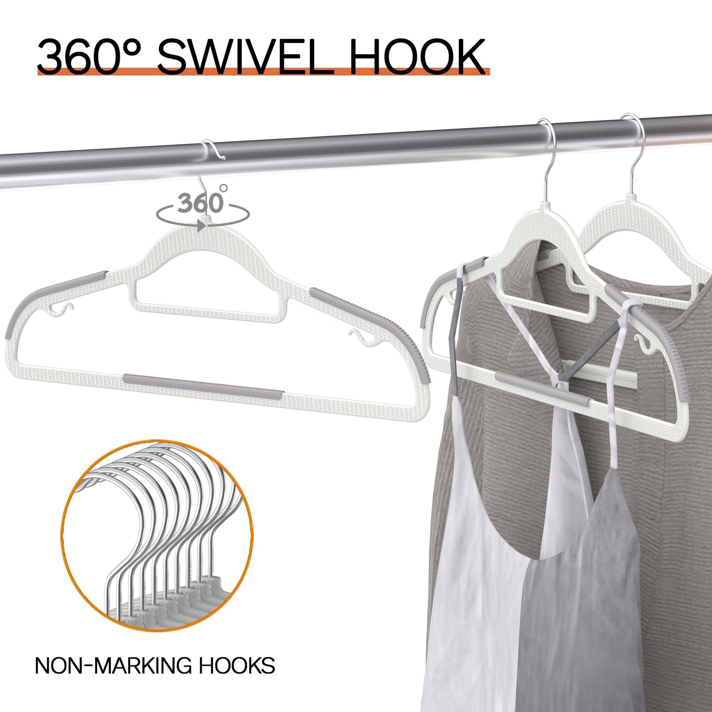 MLKJHHI 60 Pack Heavy Duty Plastic Hangers, Non Slip Clothes Hangers with Rubber Pads and 360° Hook - Thin Space Saving Hanger, Closet Organizer for Shirt, Pants, Suit, Skirt,Coat - Gray