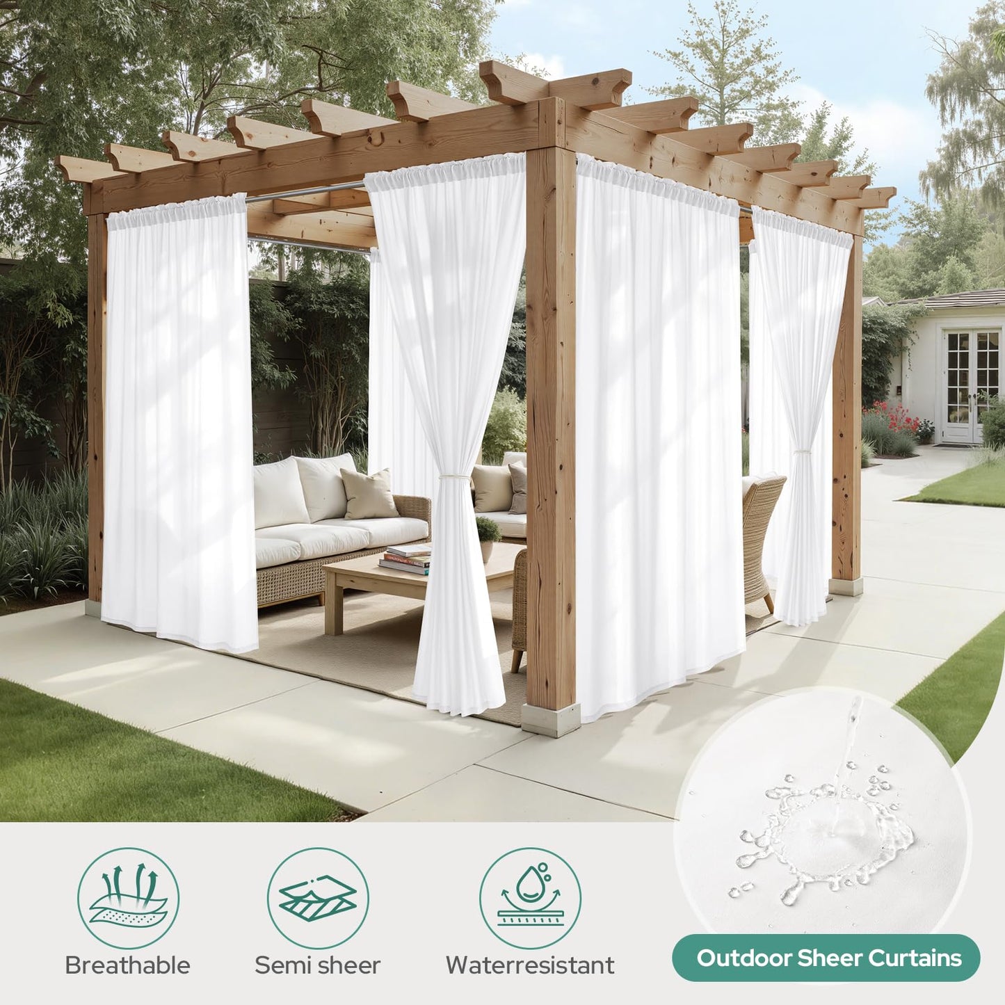 HOMEIDEAS Non-See-Through White Privacy Semi Sheer Curtains 84 Inches Long 2 Panels Set Light Filtering Curtains for Living Room Bedroom Drapes,W52xL84
