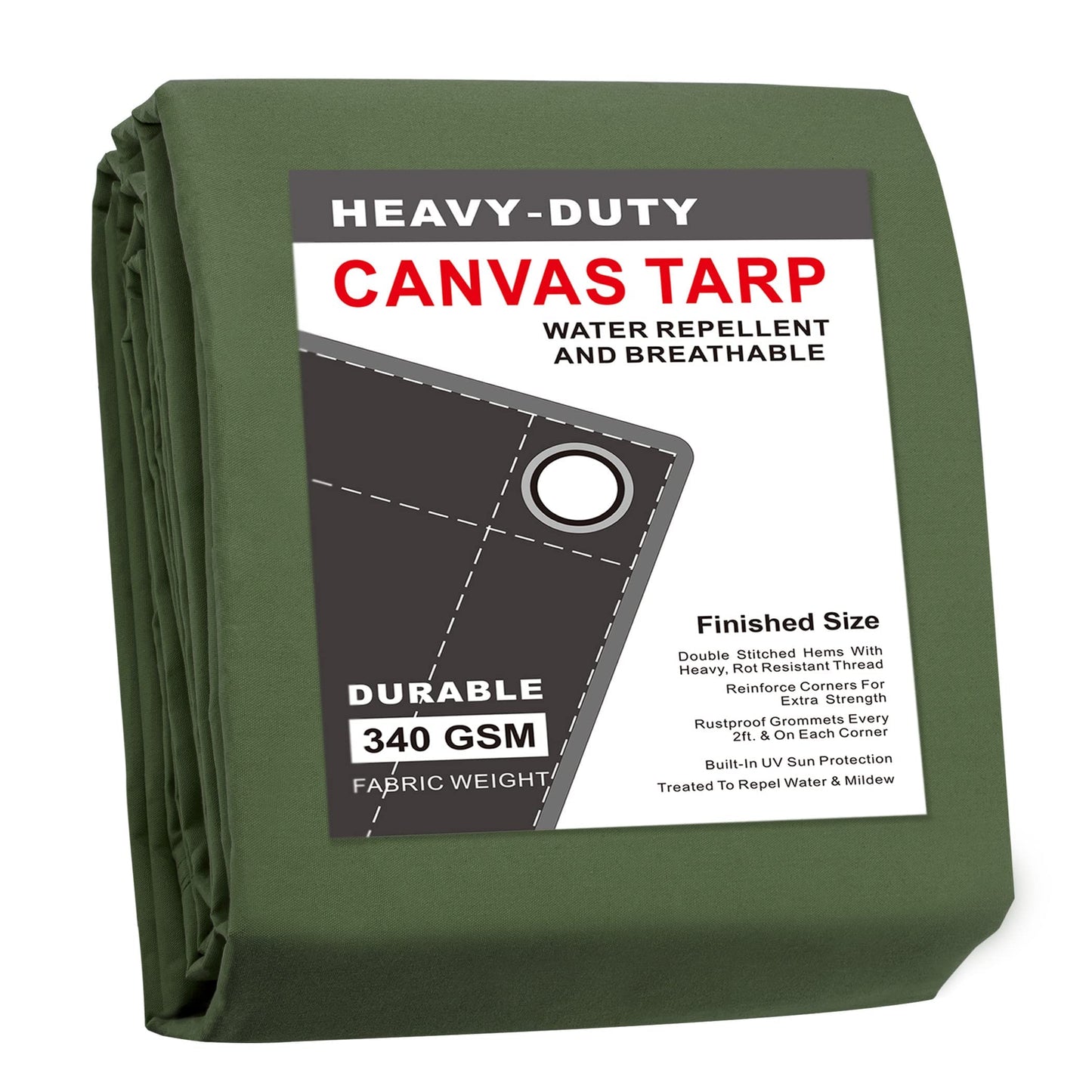 CARTMAN Finished Size 10x12 Feet Canvas Tarp with Rustproof Grommets, Heavy Duty Multipurpose Tarpaulin Cover for Canopy Tent, Roof, Camping, Woodpile