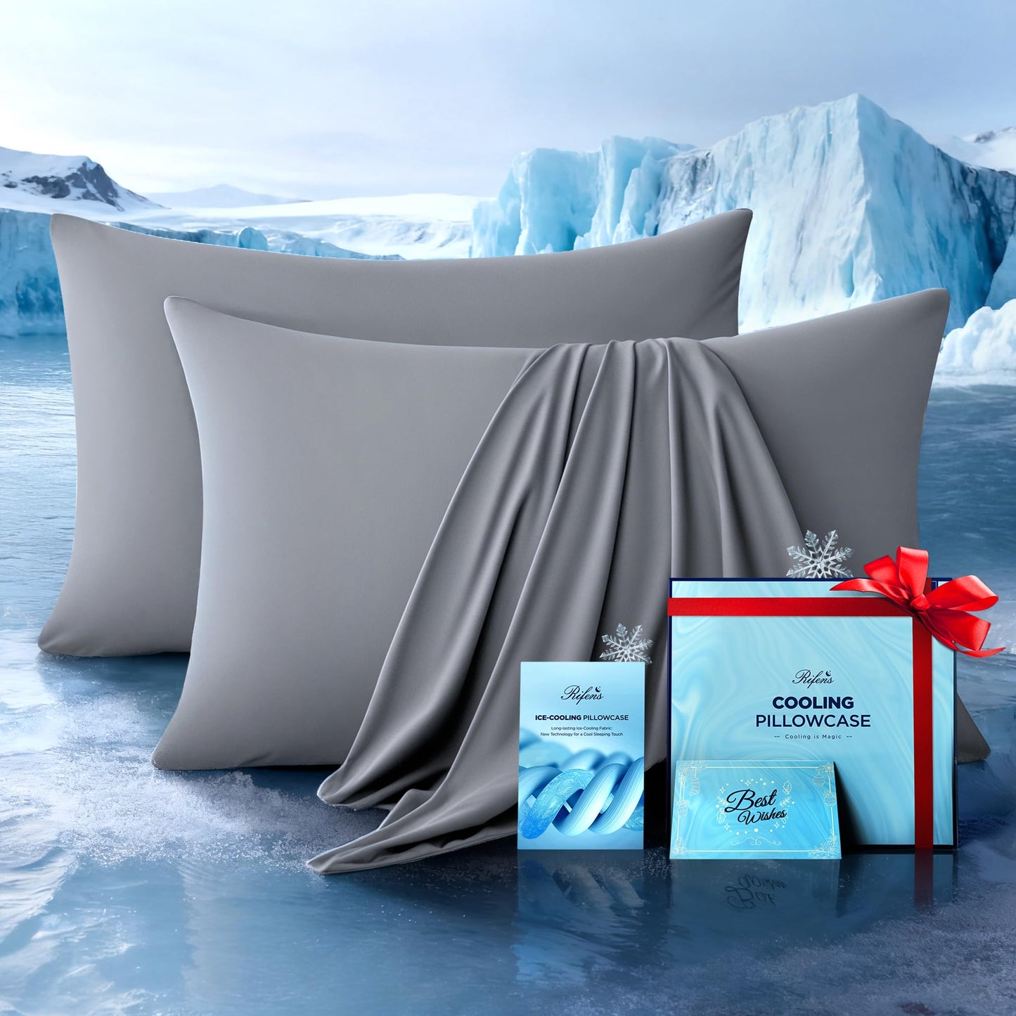 Ultra-Chill Cooling Pillowcase Set of 2 for Hot Sleepers, Softer Than Silk Pillow Cases for Protecting Hair & Skin, Breathable Bed Pillow Covers w/Zipper, Gifts for Women Men(Light Gray, Queen)