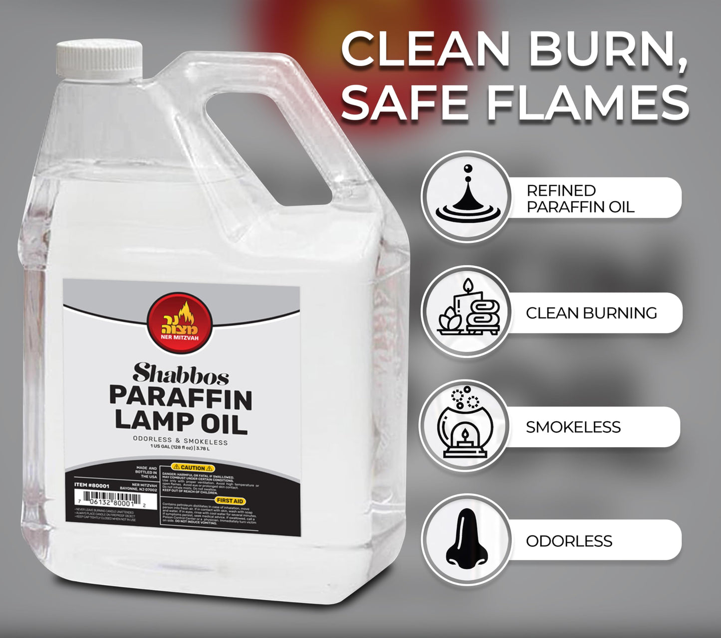 Ner Mitzvah 1 Gallon Paraffin Lamp Oil - Clear Smokeless, Odorless, Clean Burning Fuel for Indoor and Outdoor Use - Shabbos Lamp Oil - 2 Pack