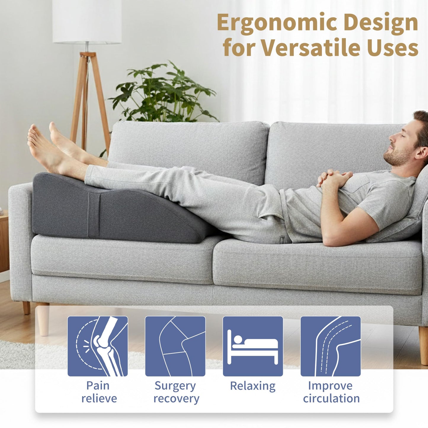 itcozy Leg Elevation Pillow with Soft Memory Foam, Wedge Pillow for Reading, Rest, Surgery, Relieves Back, Swelling, Hip, Knee Pain and Improves Blood Circulation