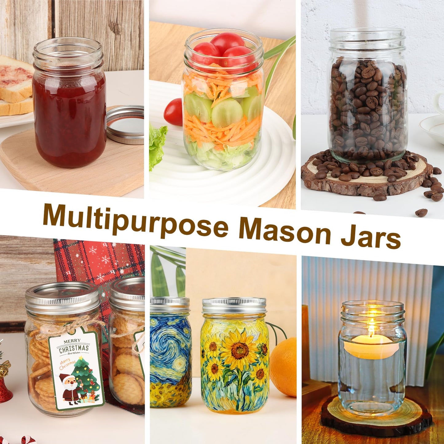 HWASHIN 20 Pack 12 oz Mason Jars with Lids and Bands, Regular Mouth Canning Jars, Clear Glass Jars for Canning, Pickling, Preserving, DIY Projects