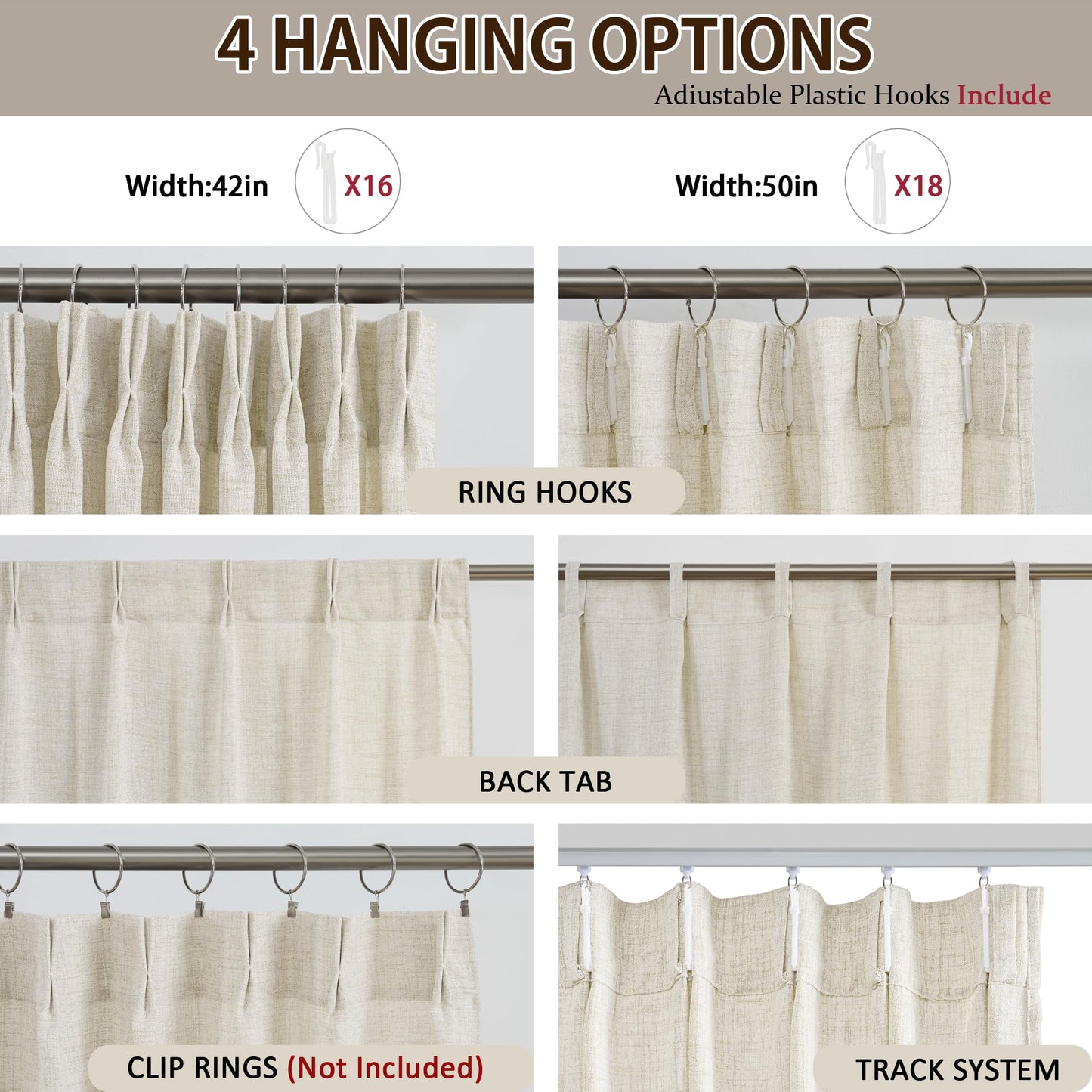 105 Inch Curtains Drapes Pinch Pleated Memory Trained Back Tab Light Filtering Semi Sheer Linen Textured Curtain for Bedroom Living Room with Hooks Window Panels 105 Inches Long 50 Inch Wide