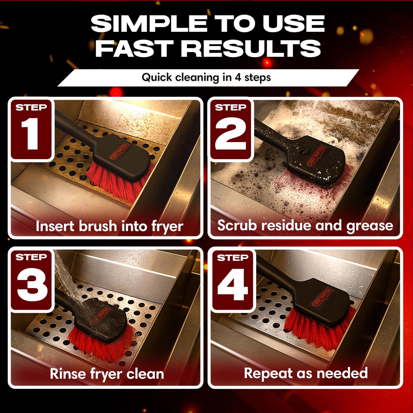20" Deep Fryer Cleaning Brush by FryOilSaver Co., Up to 425F High Heat Resistant Pot Cleaning Brush for Kitchen Deep Fryers, Griddle, Grills, Ovens & Waffle Maker for Food Service & Restaurant - 90049