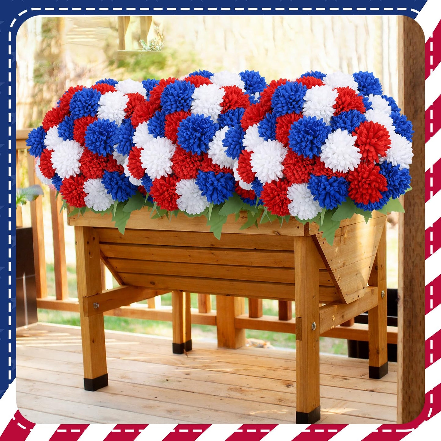 12 Bundles Red White Blue Artificial Flower for Outdoor UV Resistant 250th Anniversary Patriotic Outdoor Decoration Fake Chrysanthemum Flowers for July of 4th Independence Day National Day Party Decor