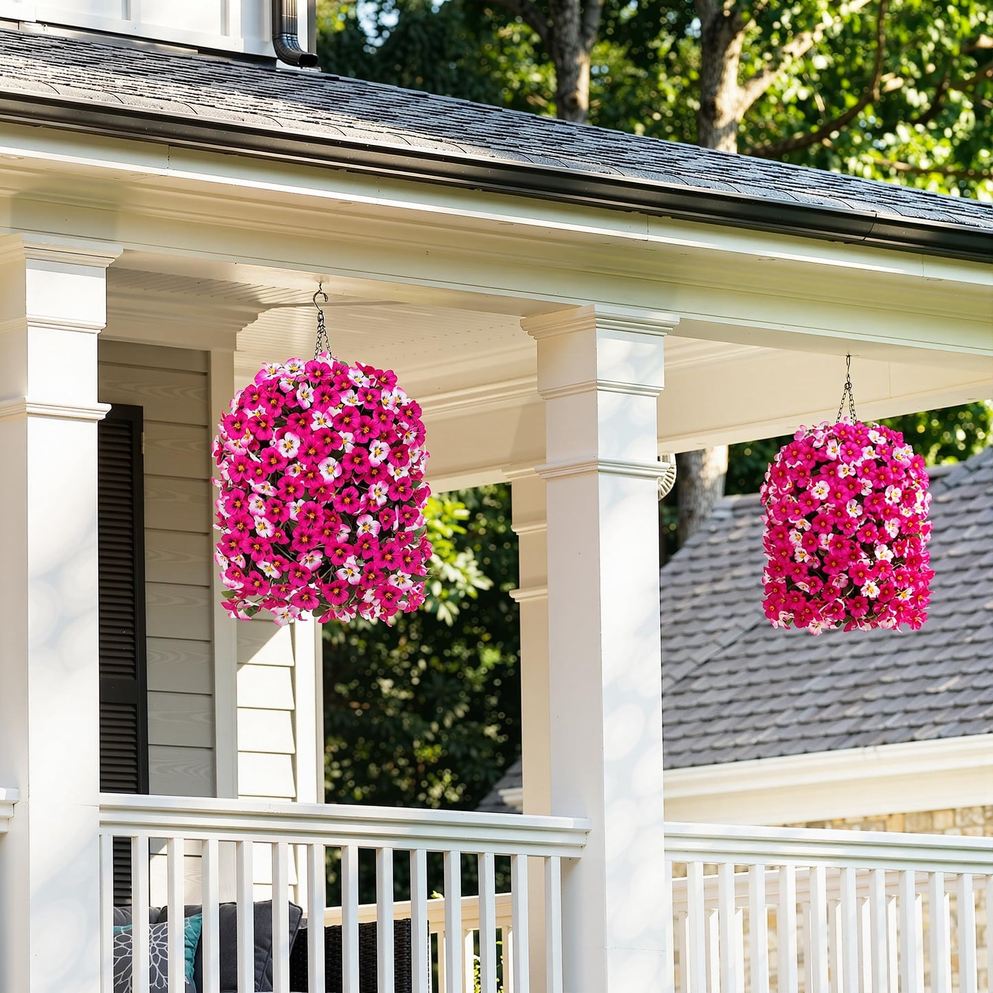 HyeFlora 4pcs Artificial Flowers for Outdoors Fake Pansy with Hanging Basket UV Resistant Silk Spring Faux Flowers for Outside Front Door Porch Yard (Mix Rose)
