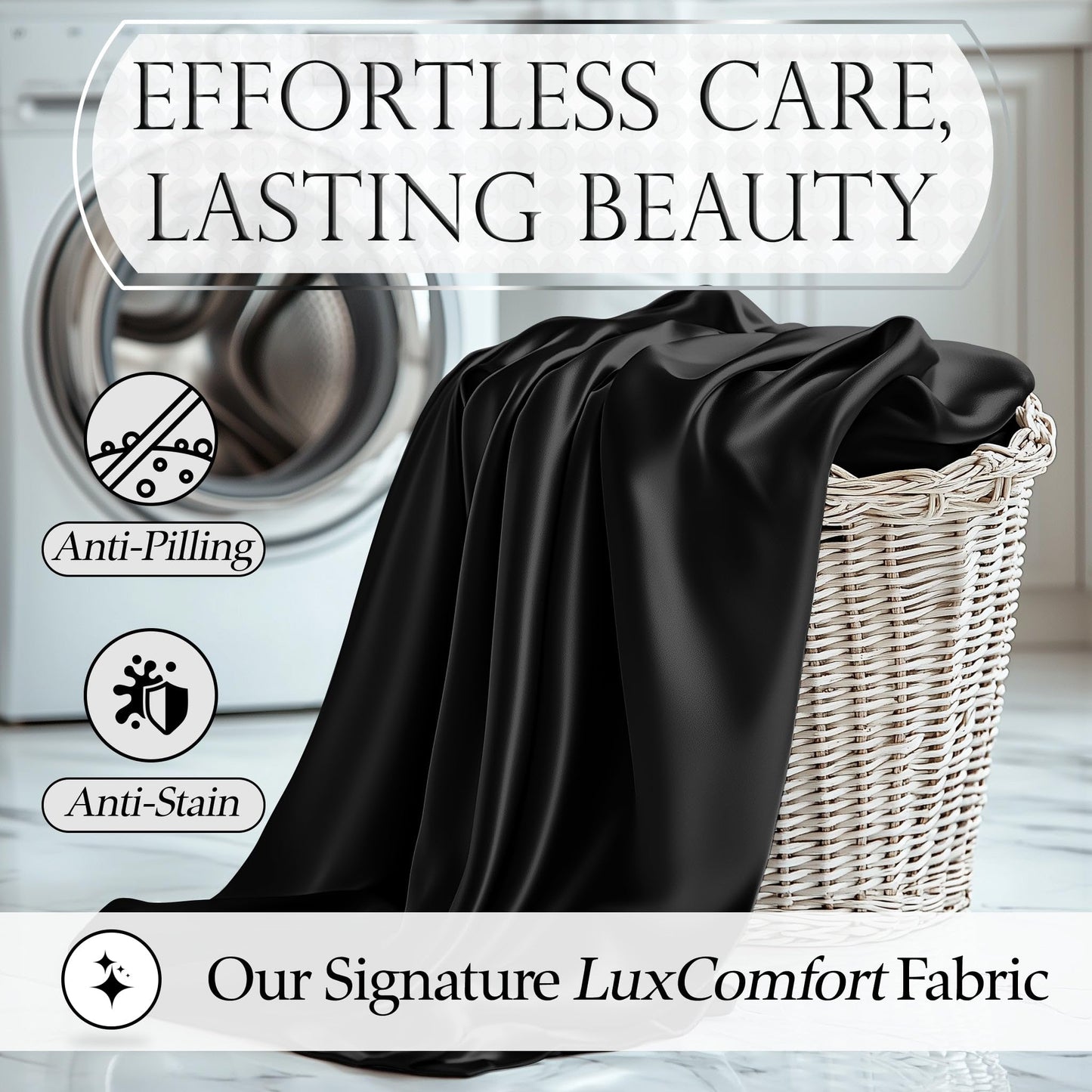 DECOLURE Satin Bed Sheets - 4 Piece Luxury Silky Queen Size Bedding Set - Softer Than Silk, Wrinkle-Free with 15” Deep Pocket Fitted Sheet, Perfect for Hair & Skin, Gifts for Women (Black)