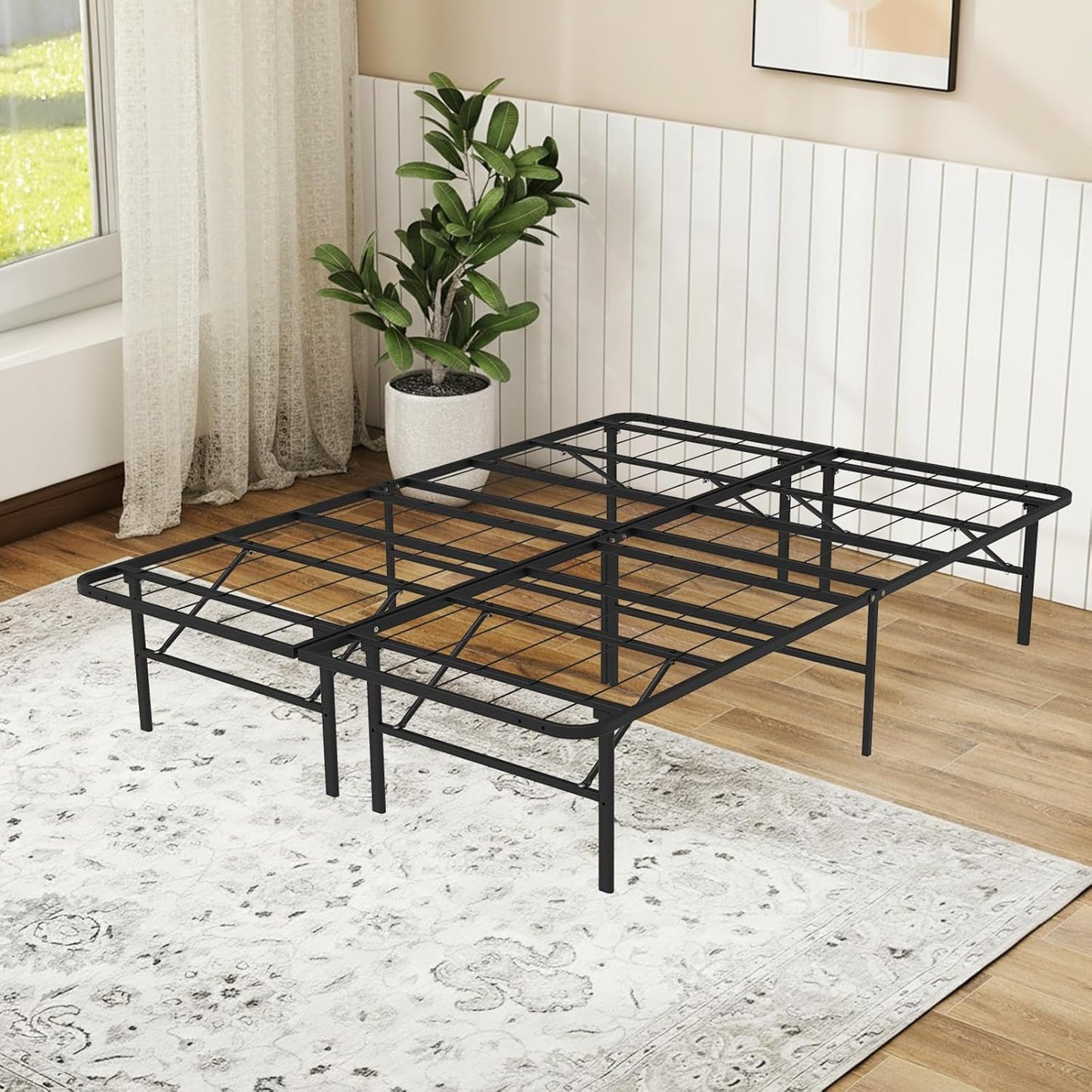 MAKE CHANGES Foldable Full Size Bed Frame，Metal Platform with 14" Underbed Storage, Heavy Duty，Noise Free,Easy Foldable Assembly, No Box Spring Needed,Black