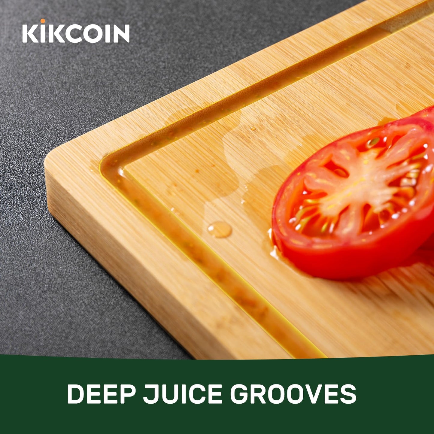 Kikcoin 24”×18” Bamboo Cutting Boards for Kitchen, Wooden Healthy Cutting Boards for Charcuterie, Vegetables, Cheese, Bread, Extra Large Chopping Boards with Deep Juice Groove and Handle, Natural