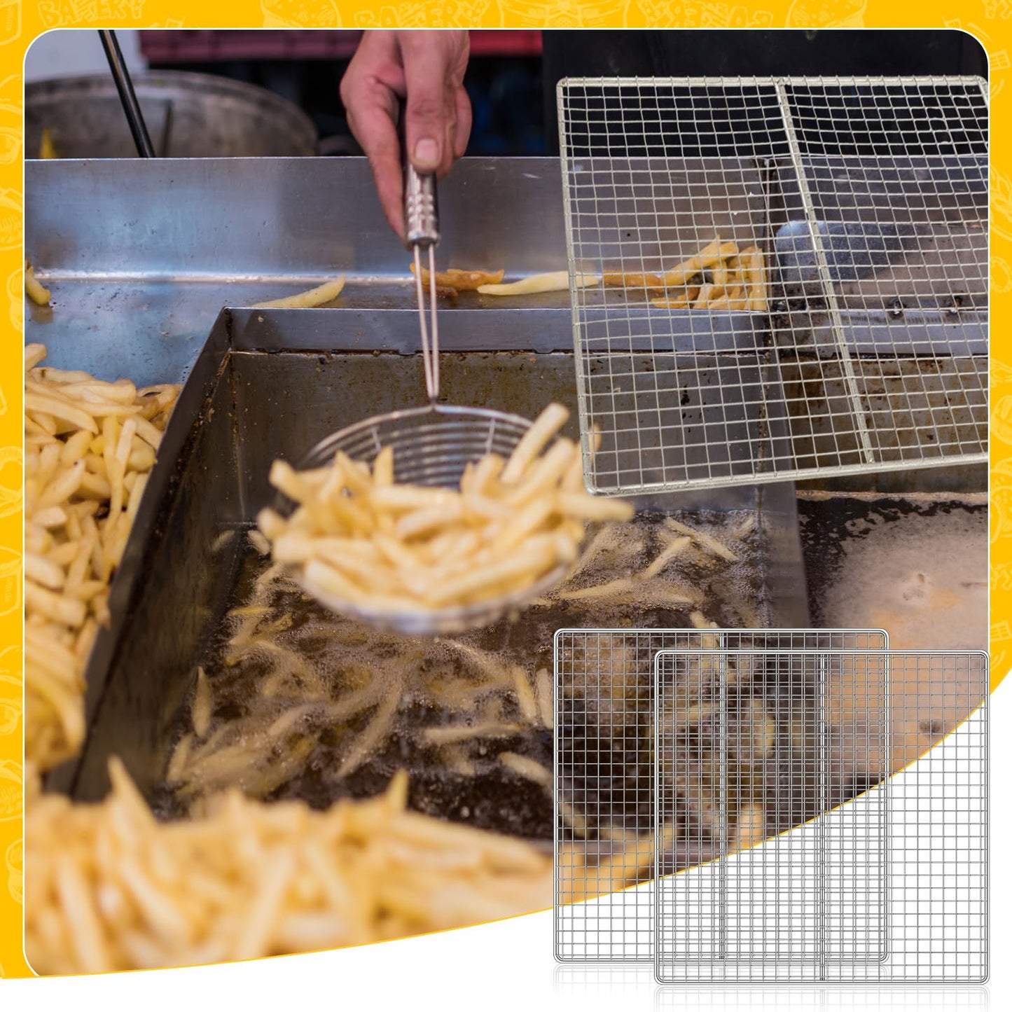 Yaocom 4 Pcs 13.5 x 13.5 Inch Fryer Screen Stainless Steel Deep Fryer Accessories Fryer Grate