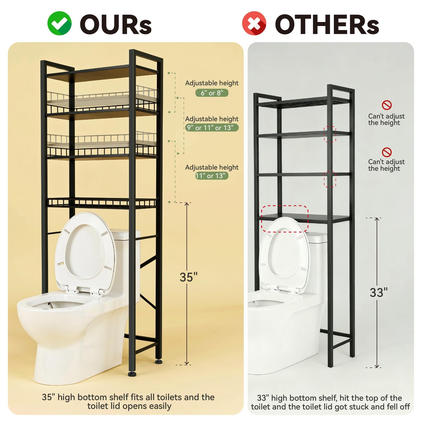 Lovswan 4-Tier Bathroom Organizer Shelf Over The Toilet Storage Cabinet with Feet Pad Over The Toilet Storage Rack with Adjustable Shelf and Basket Bathroom Shelves Above Toilet Bathroom Shelves