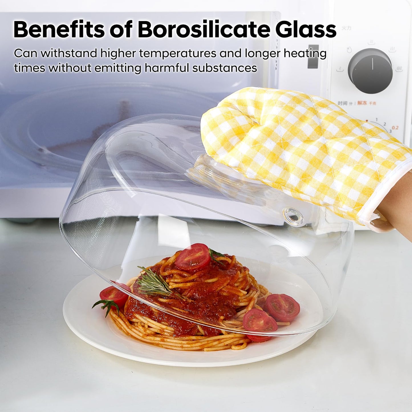 10 inch Glass Microwave Splatter Cover, 5" Extra Tall Microwave Plate Cover for Food, All Glass, BPA-Free & Non-Plastic, Dishwasher Safe