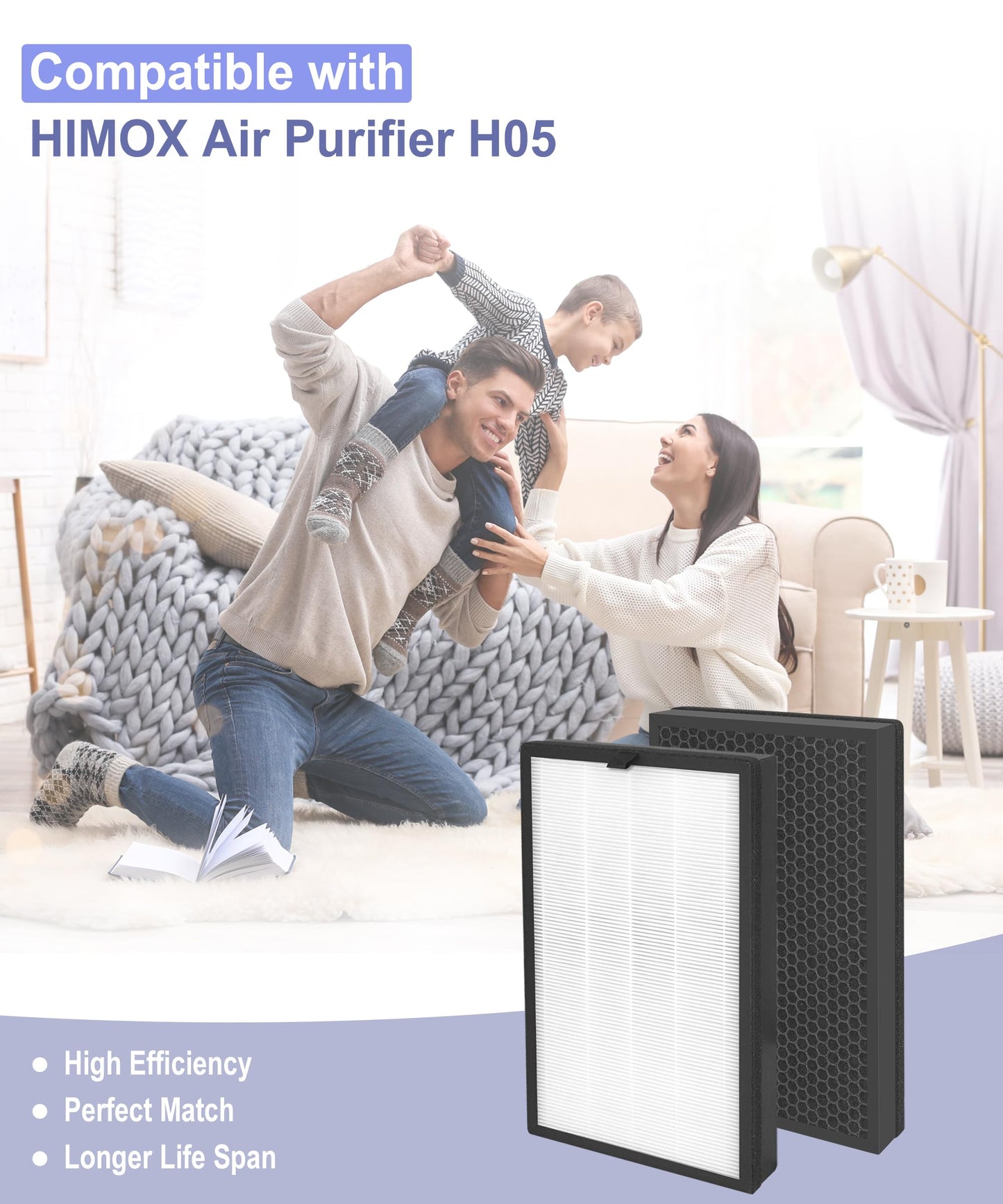 2 Pack H05 Replacement Filter Compatible with HIMOX Air Purifier H05, 3-In-1 H13 HEPA and Activated carbon Filters