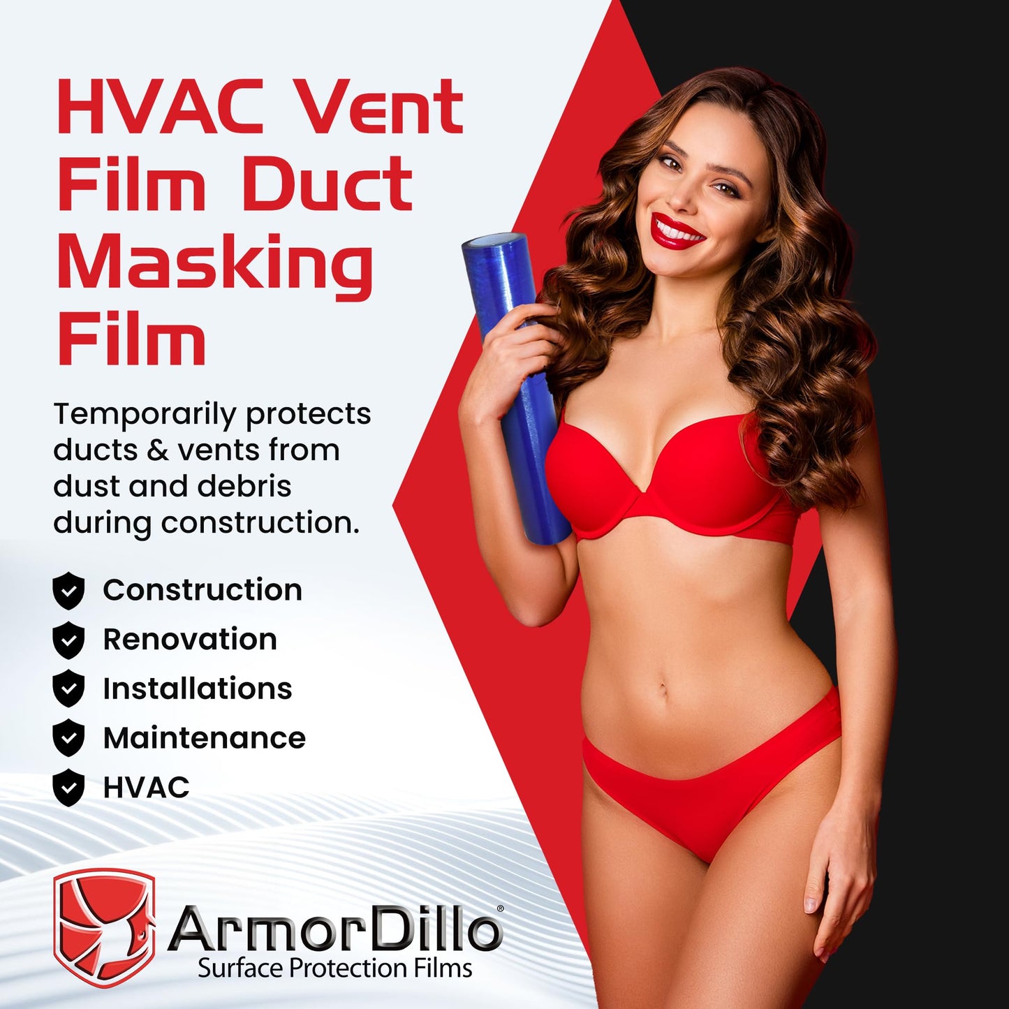 ArmorDillo High-Tack Adhesive HVAC Vent Sealing and Masking Tape. 25% HigherTack Vent Film 8” x 185