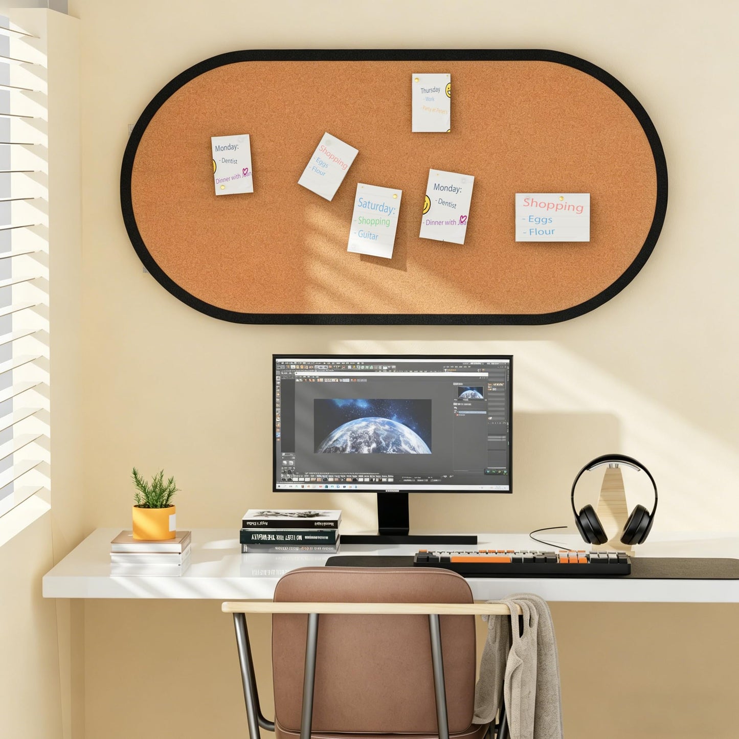 Large Felt Bulletin Board, Felt Pin Board, Stylish Cork Board Alternative, Self-Adhesive Vision Board for Office, Home Decor, Photo Display (Golden Copper-Black Frame, Oval - 47 x 24 Inches)