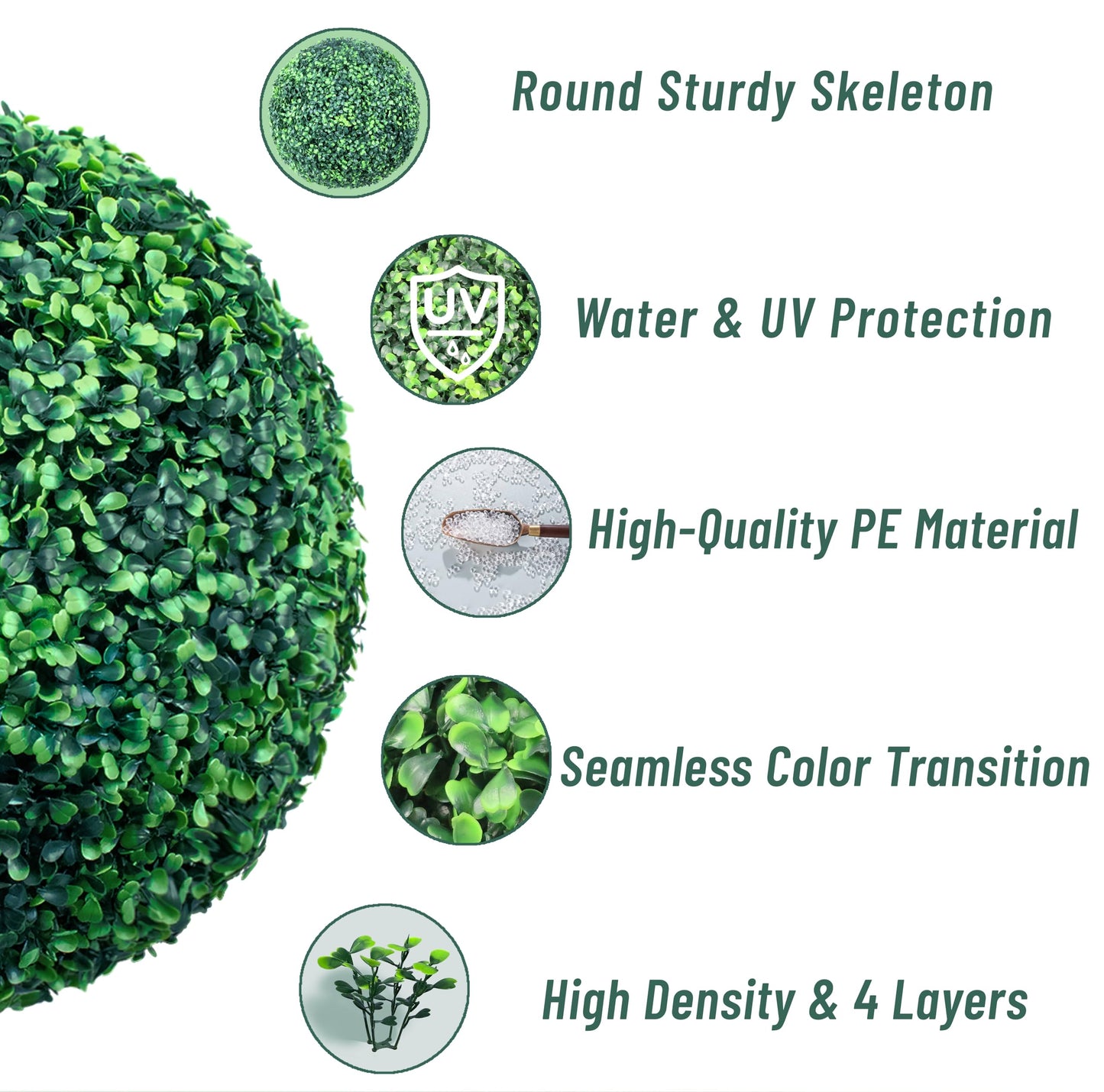 Decwin 15 Inch 2 Packs Artificial Boxwood Balls Topiary Balls, 4 Layers of UV-Resistant Greenery Balls Indoor Outdoor Garden, Backyard, Patio, Front Door – Assembly Required