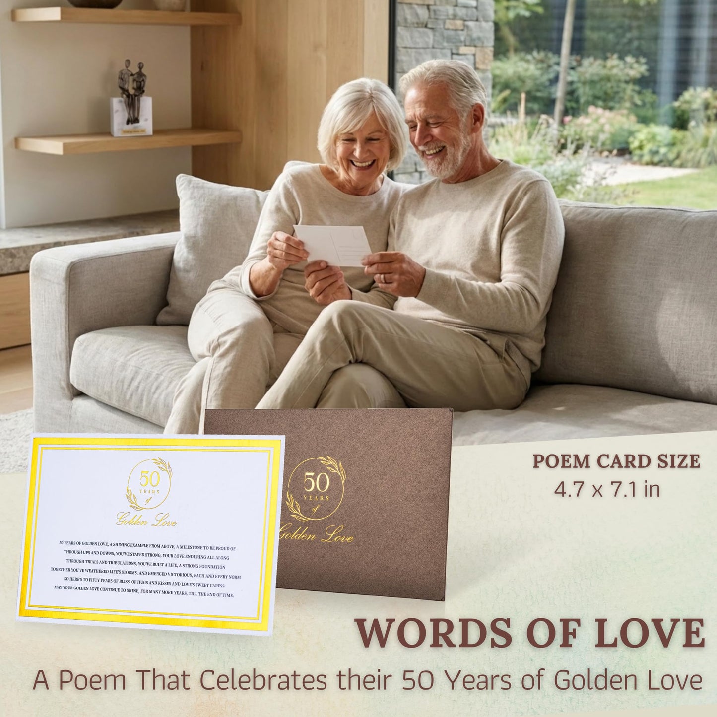 DCAPILLA 50th Wedding Anniversary Couple Gifts - Iron Couple Sculpture on Marble Rock - Keepsake with Poem Card and Engraved Plaque