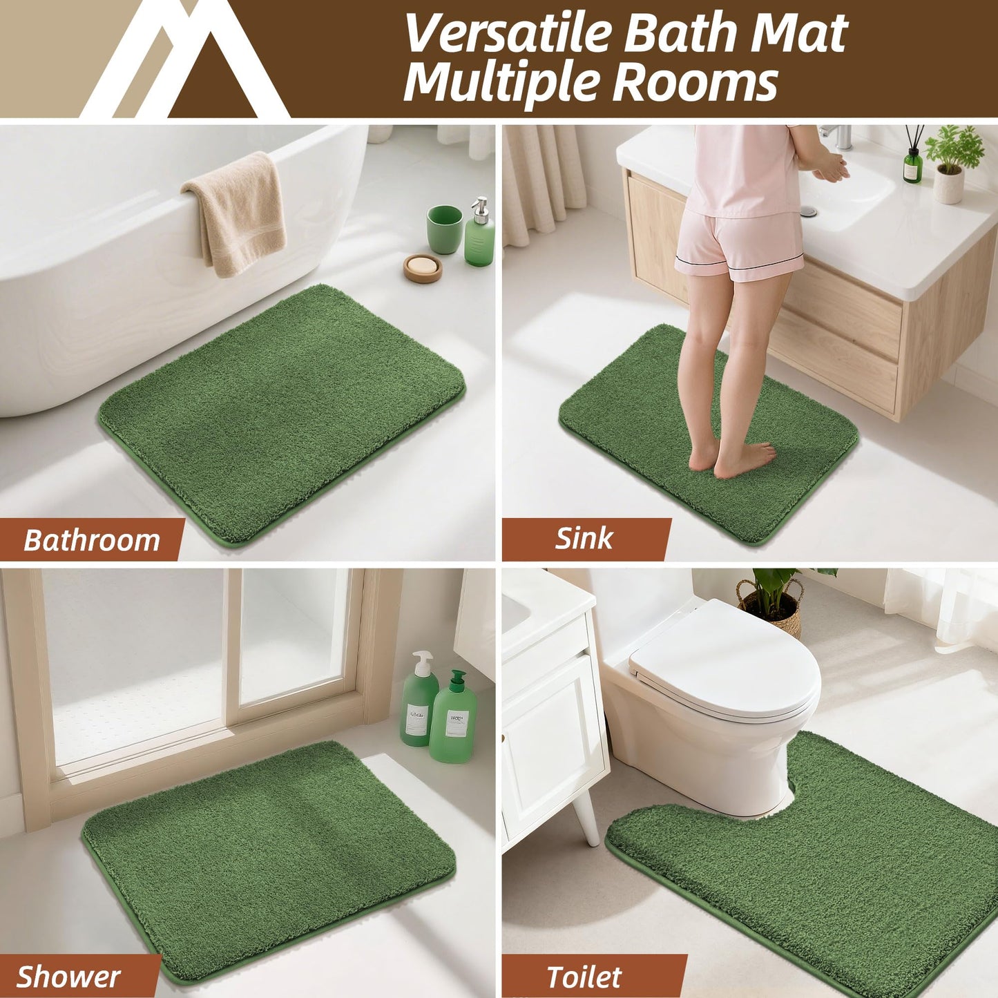 COSY HOMEER Bath Rugs for Bathroom Extra Thick- Anti-Slip Bath Mats Soft Plush Yarn Shaggy 100% Strong Mirco Polyeste Mat Living Room Bedroom Mat Floor Water Absorbent(Green,24x36 - Inches)