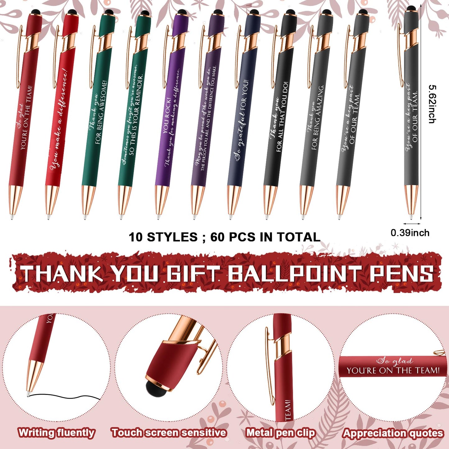 Resurhang 60 Set Cna Week Appreciation Gift Bulk Inspirational Ballpoint Pen with Stylus Tips Card Office Employee Thank You Gift for Team Coworker Teacher Nurse Staff Volunteer Group