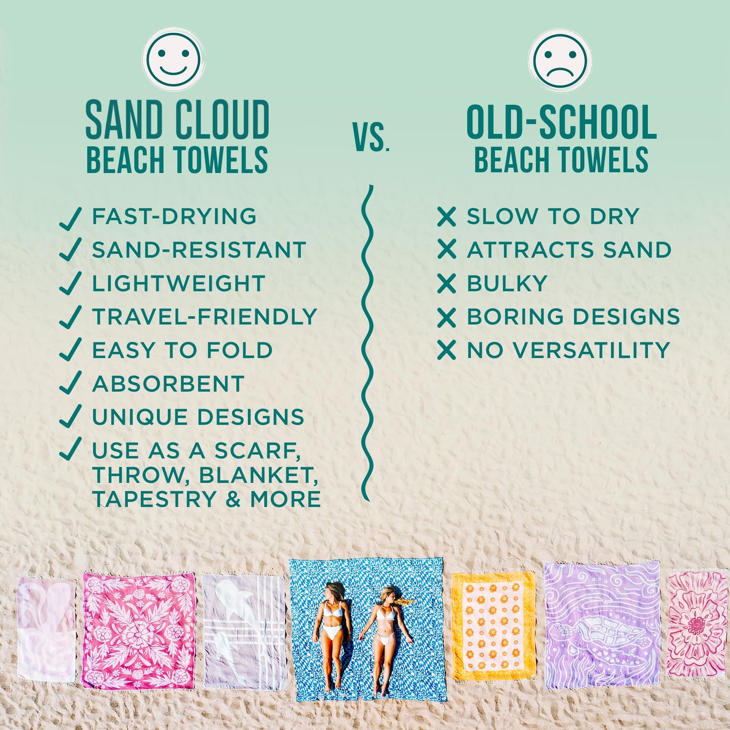 Sand Cloud Turkish Beach Towel - Sand Resistant - 100% Certified Organic Turkish Towel - Quick Dry Towel for Beach, Blanket or Bath Towel - As Seen on Shark Tank - Mandala Sea Turtle Green…