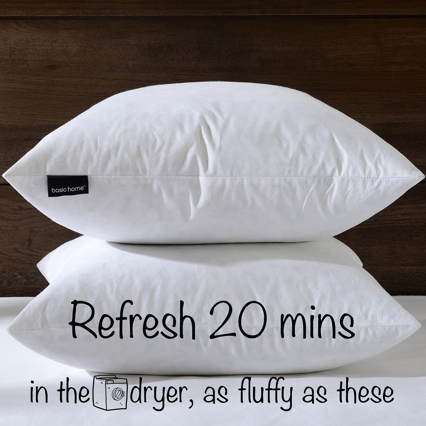 basic home® Hotel-Style Goose Feather Pillow Insert for Sofa & Bed - 100% Odorless & Plump Cushion Filler - 233TC Cotton with Inner Liner to Prevent Poking (18x18 Inch)