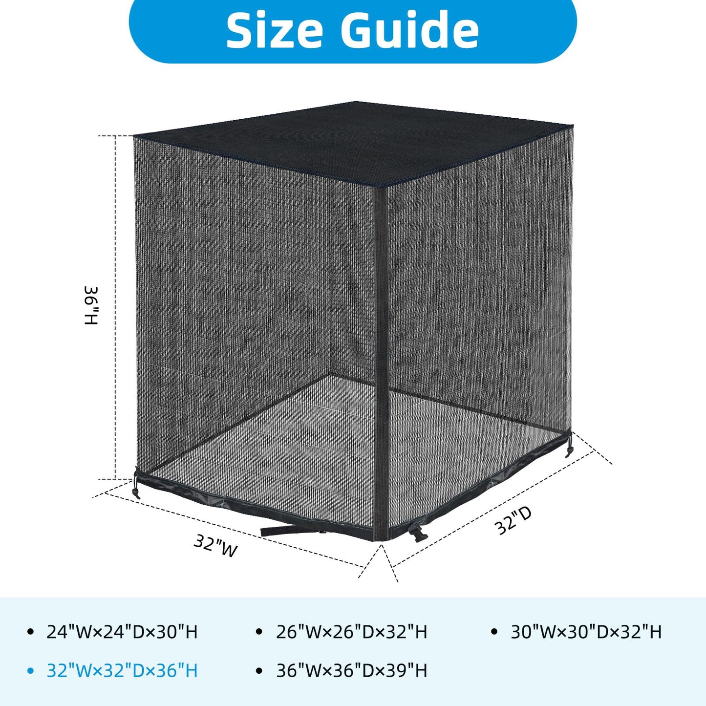 Qualward Full Mesh Central Air Conditioner Cover with Detachable Top, Ventilated & All Seasons AC Cover Design, 32×32×36 Inch