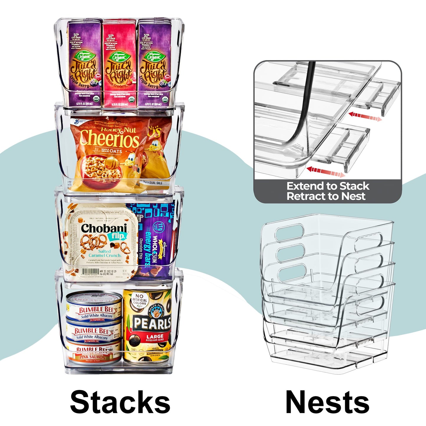 Sorbus Stackable Storage Bins Open Front, Clear Stackable Storage Bins, Pantry Bins for Storage and Organization, Acrylic Stackable Bins for Kitchen, Clear Pantry Organizer Bins (Small Square 8 Pack)