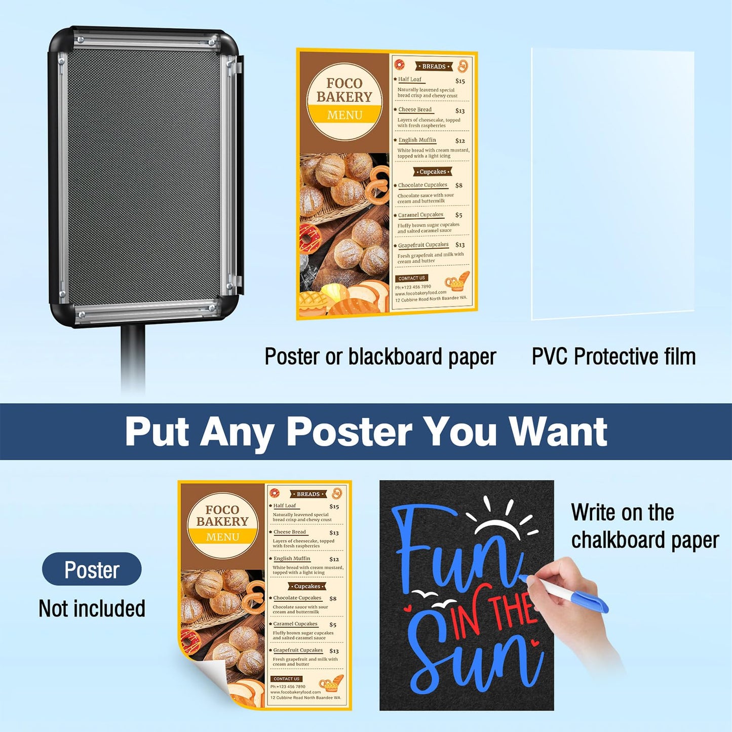 Netuaoo Sign Stand Sign Holder Stand Sign Stands for Display 8.5 x 11 Inches Pedestal Sign Holder 360° Rotation Adjustable Signage Stand for Business Exhibition, Restaurant, Supermarket (Black)
