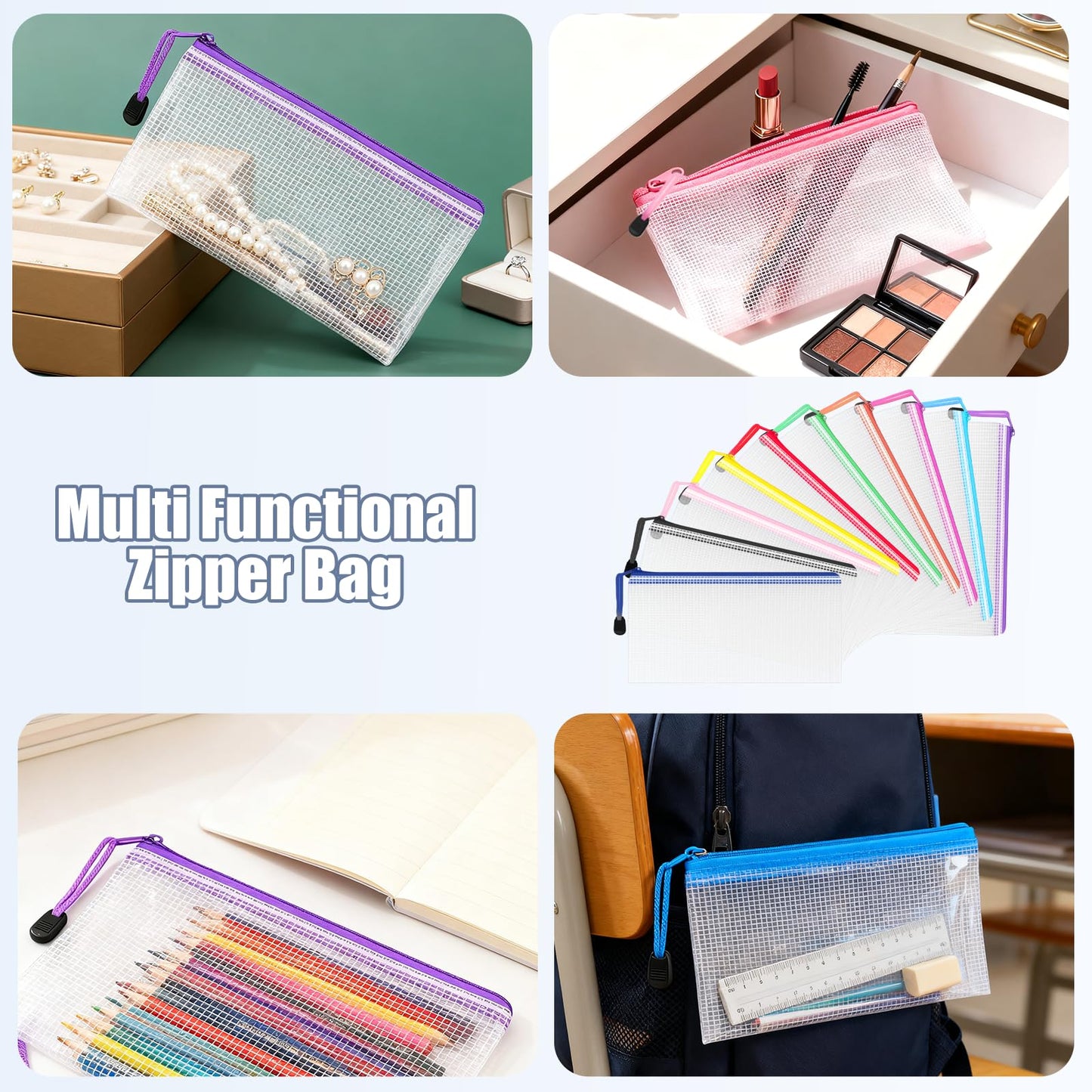 Tdfronien 150 Pack Small Pouch Pencil Pouch Bulk，Mesh Zipper Pouch Bags, Clear Holder Cosmetics Makeup Bags Accessories Storage Bag for Office, Bill,School Travel(10 Colors)