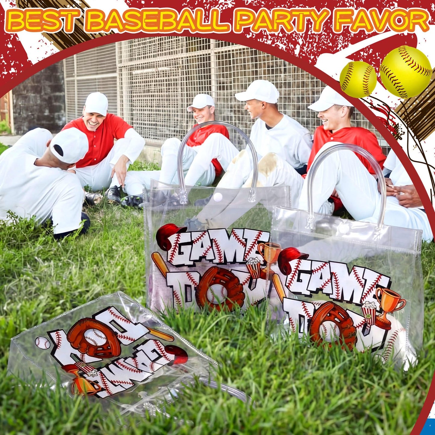 Wesnoy 20 Pcs Baseball Gifts Bags with Handles Reusable Baseball Goodie Bags for Team Candy Birthday Party Supplies 8 x 8 x 3.15''