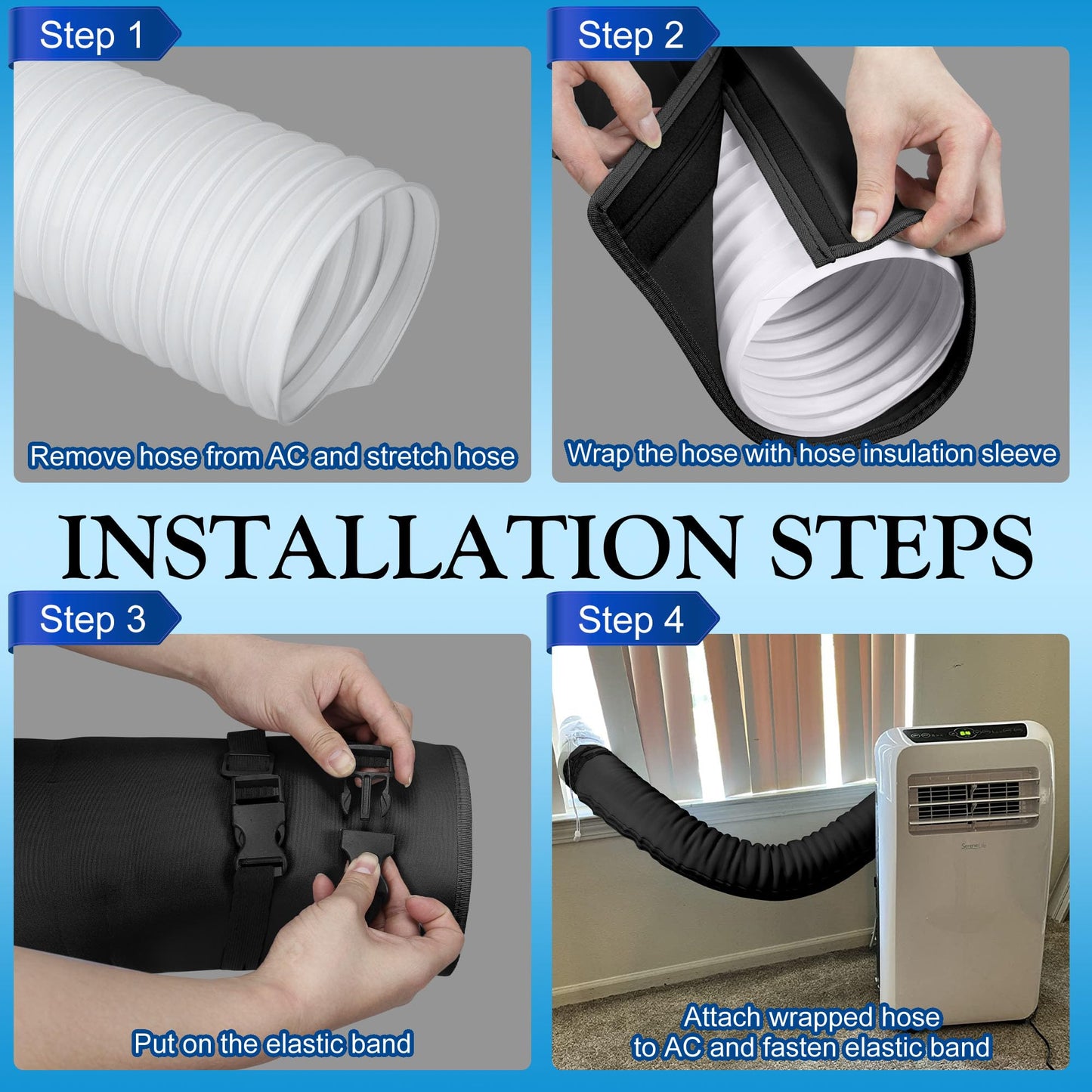 2 Packs Portable AC Hose Insulation Sleeve, Portable Air Conditioner Hose Cover Wrap, Fits for 5" & 5.9" Diameter Exhaust Hose,Insulated Hoses Duct Vent Cover, with 6 Adjustable Straps, Black