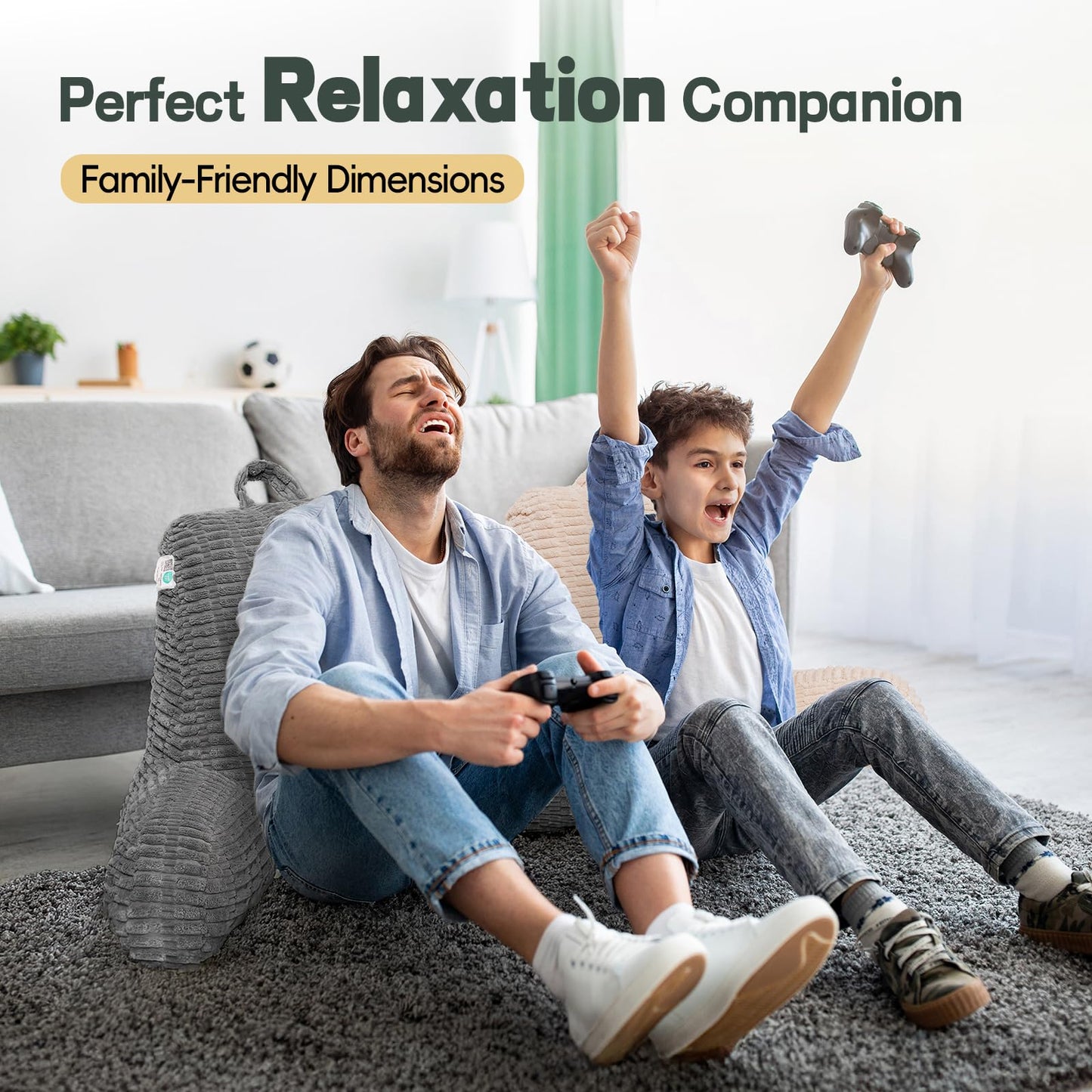 LUISOF 21" Higher Large Reading Pillow for Bed Adult, Back Pillow for Bed Sitting Up with Memory Foam Back Support with Arms Rest for Couch Chair Gray