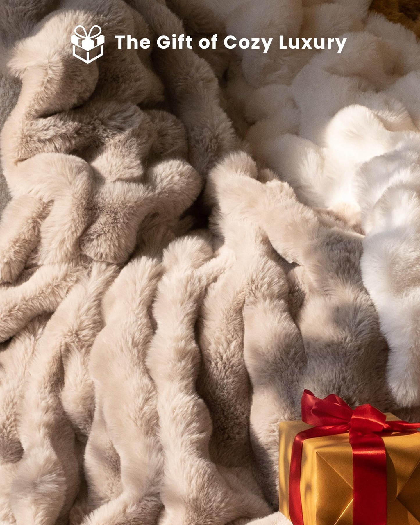 blunique Ultra Soft Cozy Faux Fur Throw Blanket, Fuzzy Plush Thick Bubble Blanket, Oversize Luxury Fluffy Blanket for Couch, Sofa, Bedroom, and Living Room, 50x60 Inches, Light Brown