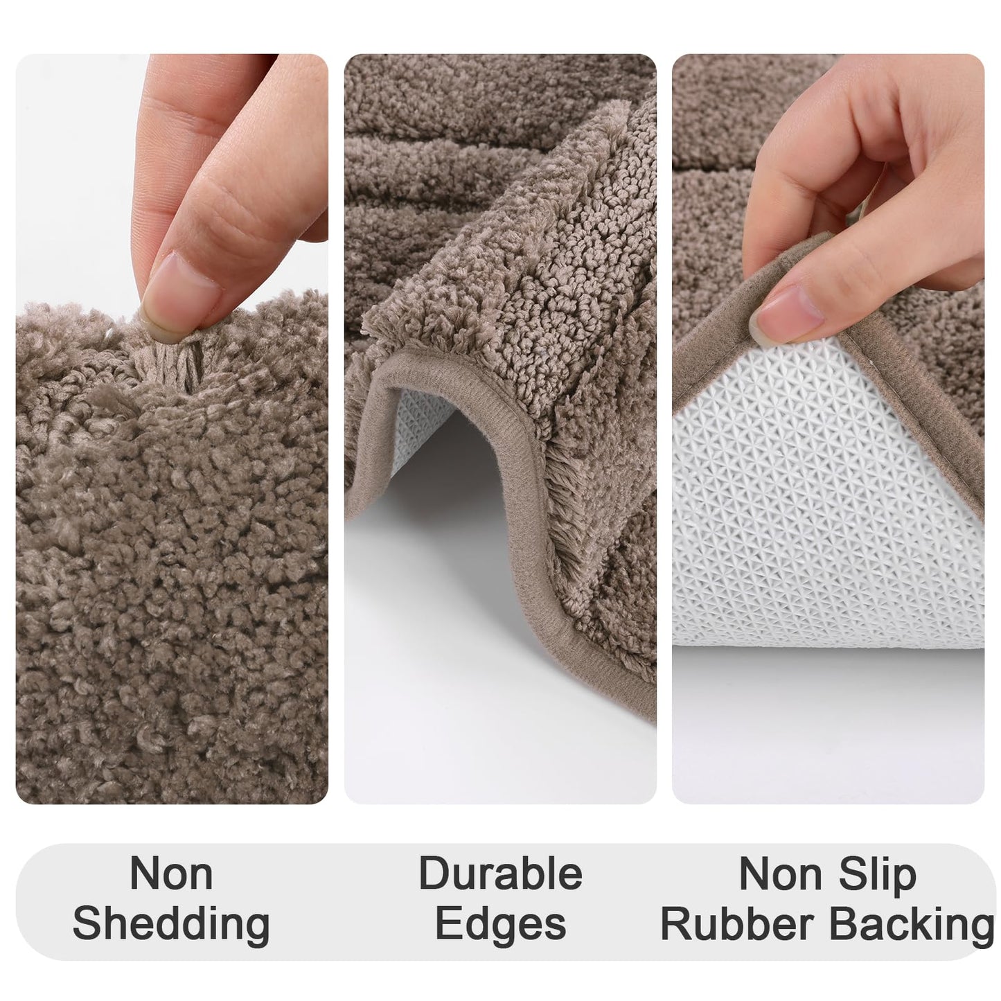 HEBE Bathroom Rugs Sets 5 Piece, Soft Absorbent Microfiber Bath Mat for Bathroom, Non Slip Washable Bath Rug Set with Toilet Cover, Bath Runner and U-Shaped Contour Toilet Rug, Coffee