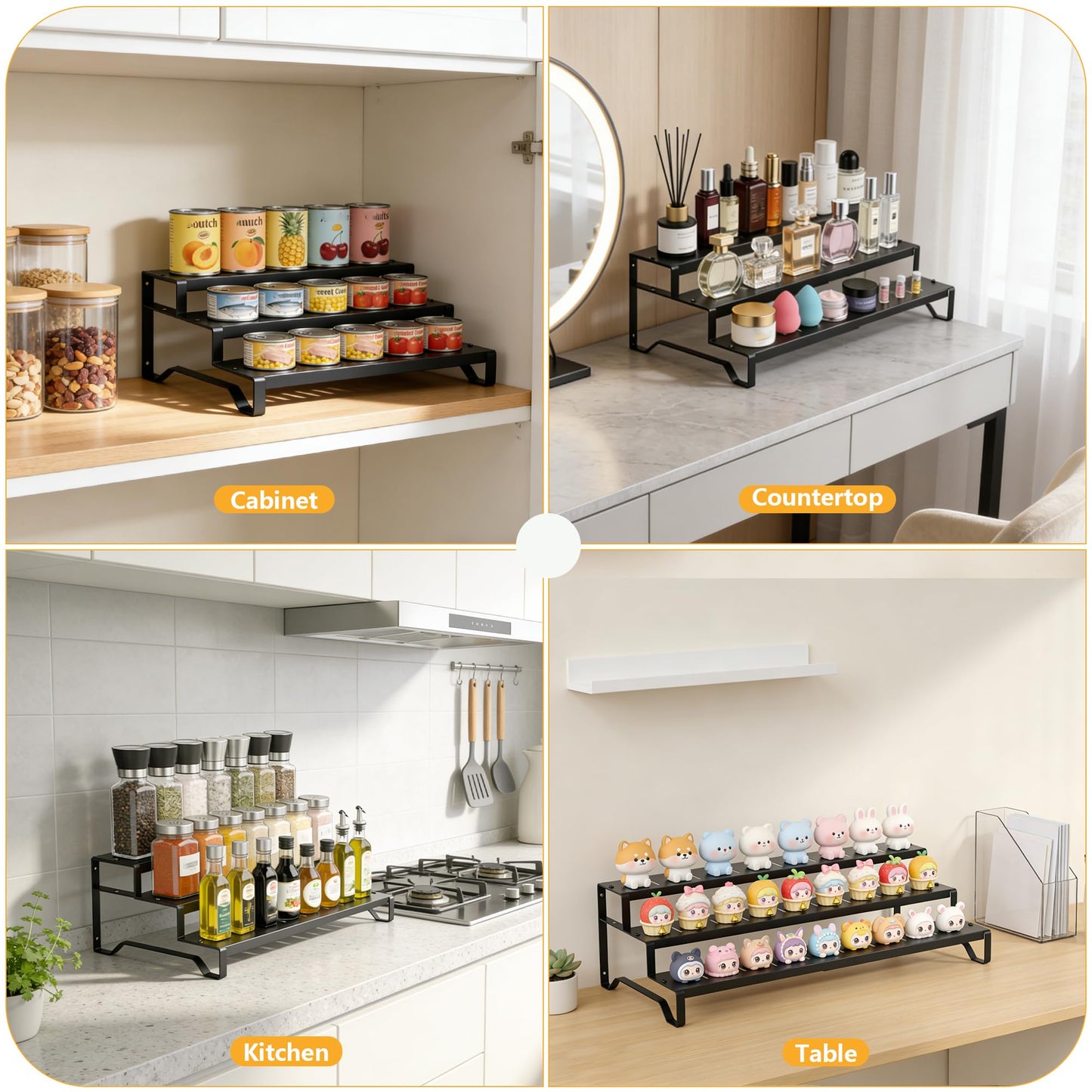 3 Tier Expandable Can Rack Organizer for Pantry, Adjustable 13"-21" Metal Soda Can Organizer, Pantry Organization Canned Food Storage Holder for Kitchen Cabinet Countertop, Black 1Pack