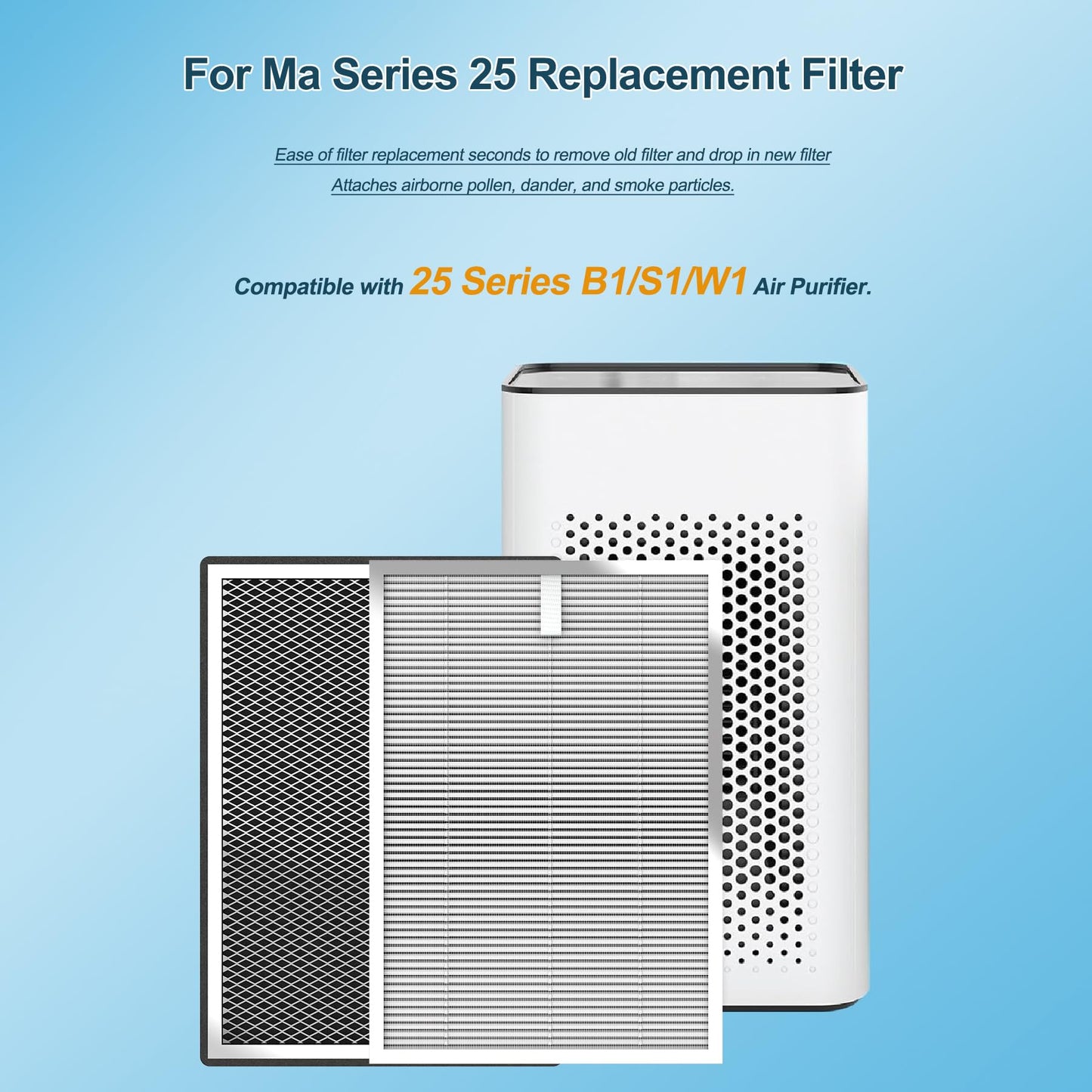 BesReyDa 4 Pack 25 Replacement Filters Compatible with MA Series 25 B1/S1/W1 Air Purifier, 3-in-1 True Hepa and Activated Carbon Filter