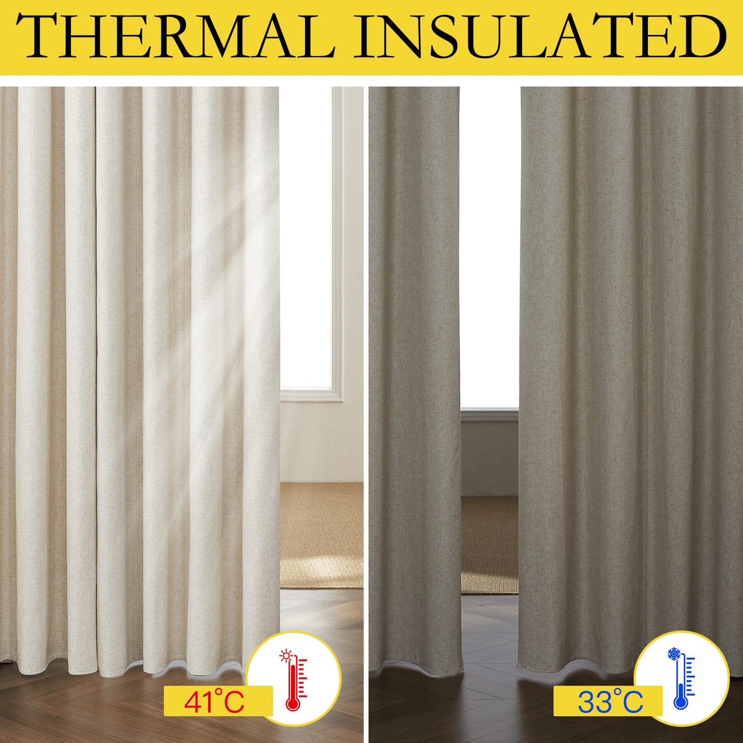 NICETOWN Natural 100% Blackout Linen Curtains 84 inch Long Burg for Living Room, 1 Pair, 62" Width Each Panel, Farmhouse Thick Completely Blackout Window Treatment Thermal Insulated Drapes
