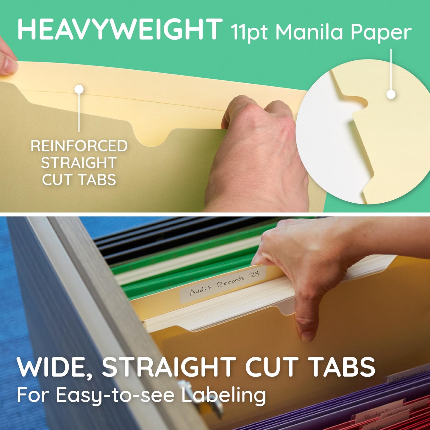 Blue Summit Supplies 2 Inch Manila File Jackets, Reinforced Straight Cut Tab, Heavy Duty 2 Inch Expansion Pocket, Legal Size, 50 Pack