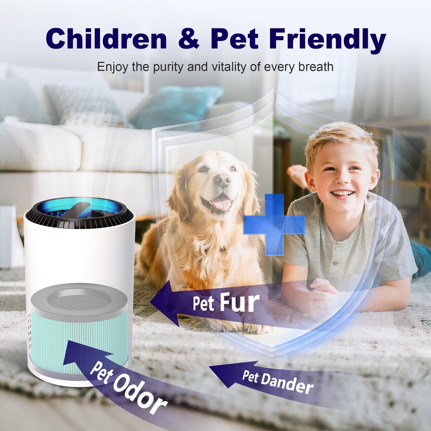MK01 & MK06 Air Filter Replacement Compatible with AROEVE MK01 MK06, ToLife TZ-K1, VOOPNU DH-JH12 and Kloudi DH-JH01 Air Purifier, Pet Dander Version, 4 Pack, Green, For Home Pets Bedroom Office Wild