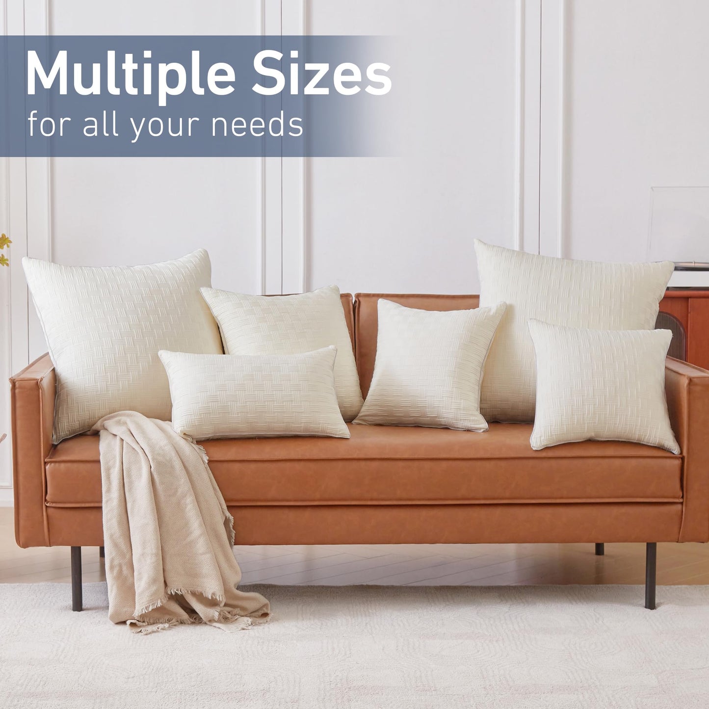 Leeden 12x20 Pillow Insert Set of 2 - Firm and Fluffy Lumbar Pillow Inserts, Rectangle Interior Sofa Pillow Inserts, Decorative Pillow Insert Pair - Beige Couch Pillow