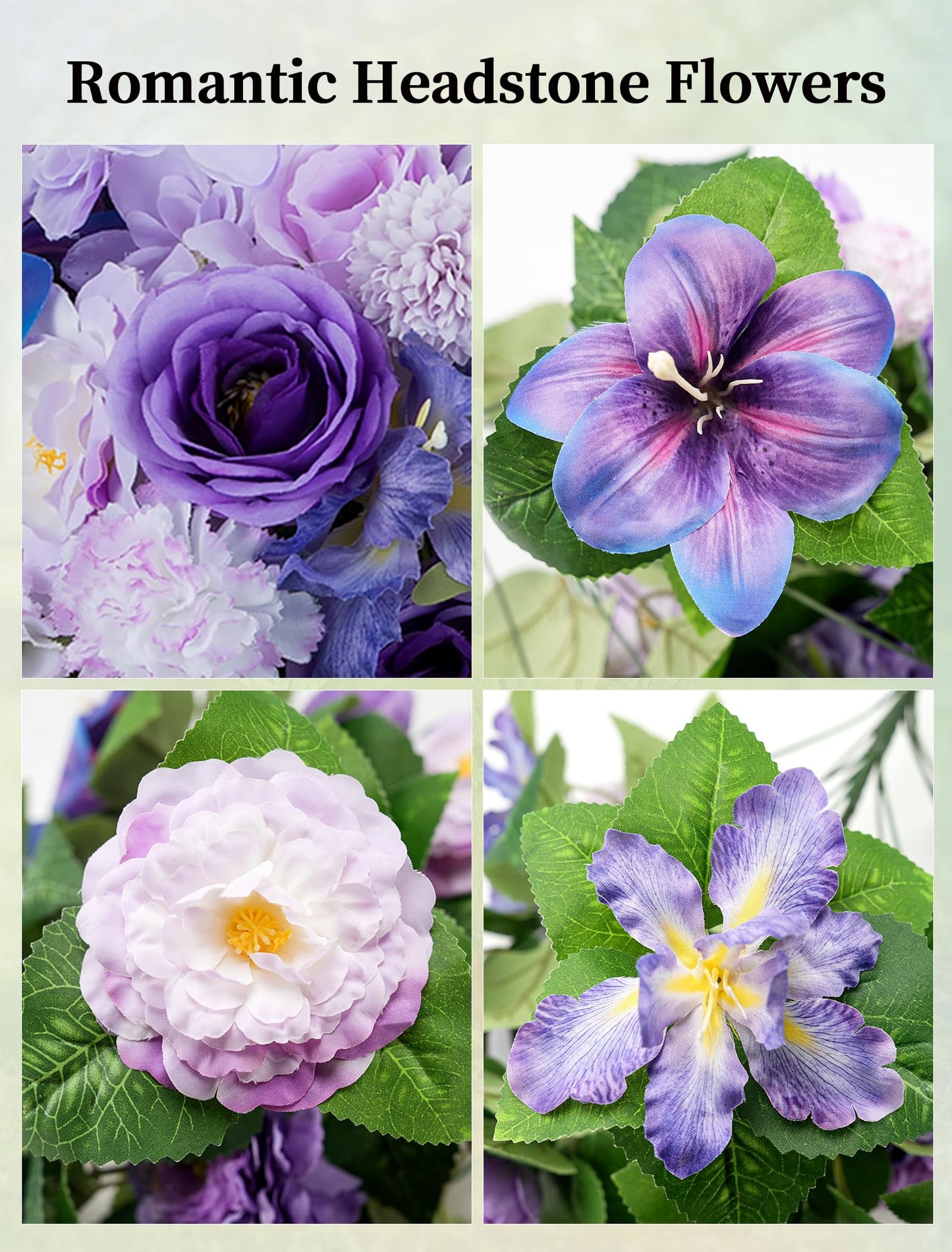 Memobloom Cemetery Flower Saddles for Headstones: Purple Flowers Artificial Outdoors Grave Decorations Summer Memorial Day - Fake Rose Camellia Tombstone Flowers Saddle for Cemetery Gravestone