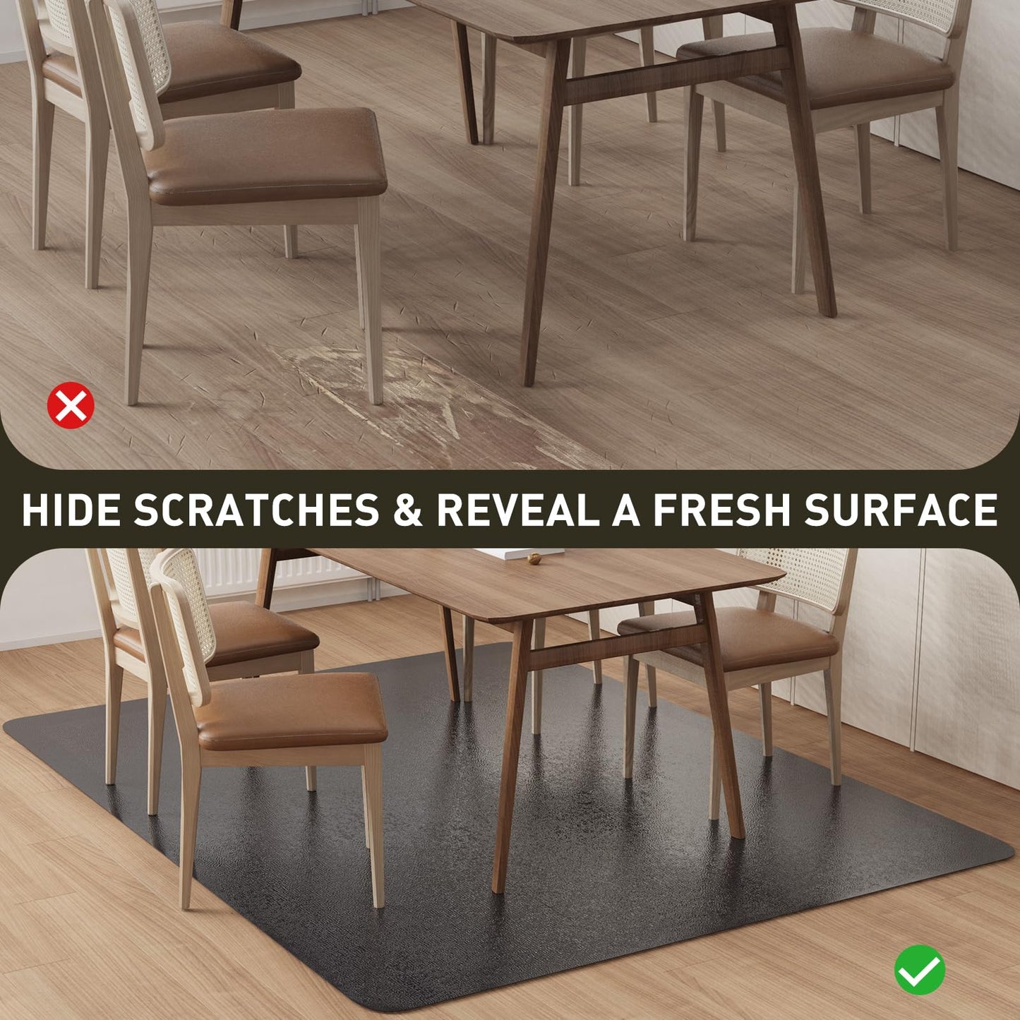 ZPAI Area Floor Mat for Home, 4'×6' Large Black No Slip Waterproof Vinyl Area Rug for Under Dining Room Table, Spill Resistant Hard Floor Protector Cover, Easy Clean Splat Mat for Under High Chair