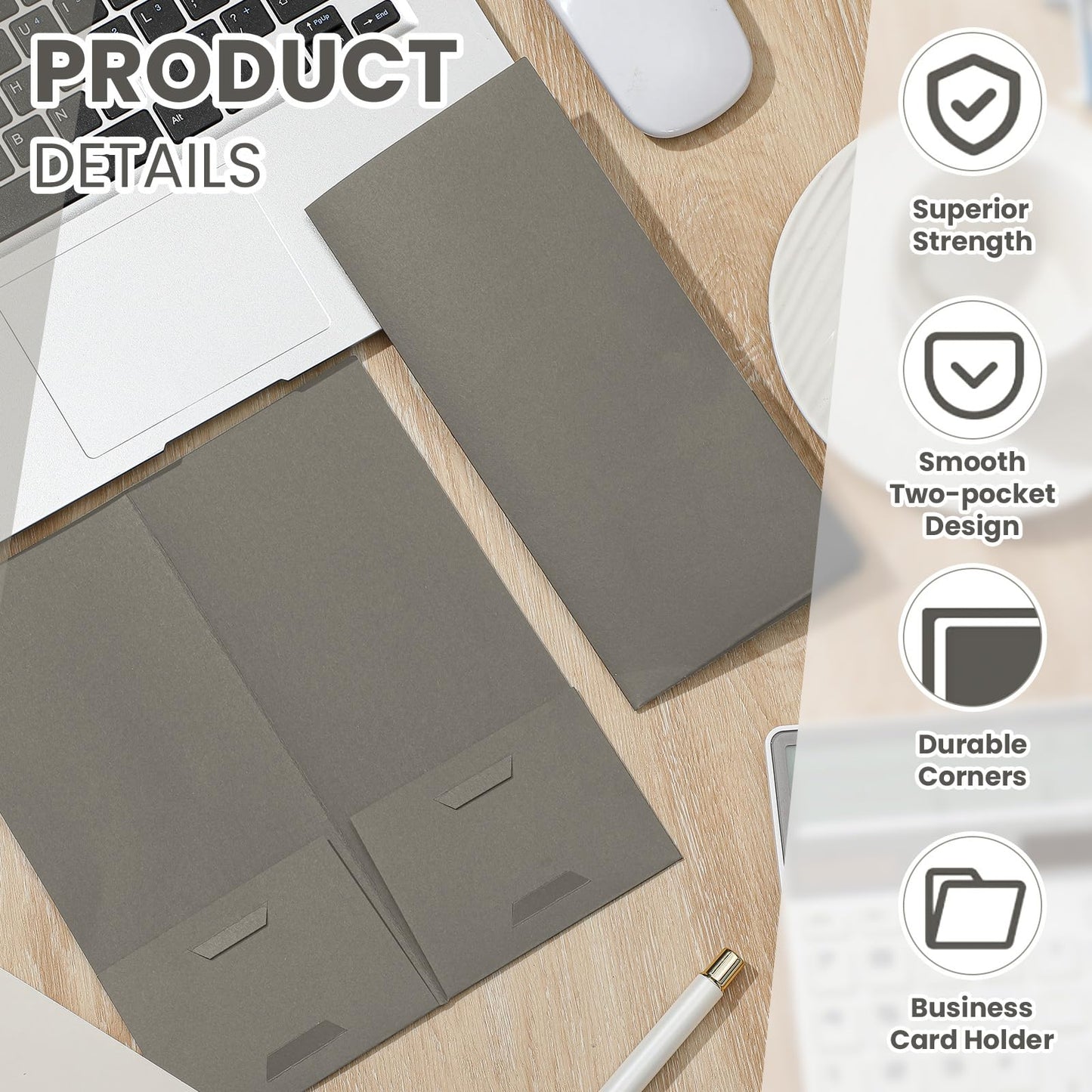 Henoyso 50 Pcs 4 x 9 Inch Mini Presentation Folders 2 Pocket Folders Folder with Two Business Card Holders Ideal for Guests Welcome Customer Information Confirmation Receipt Organization (Grey)