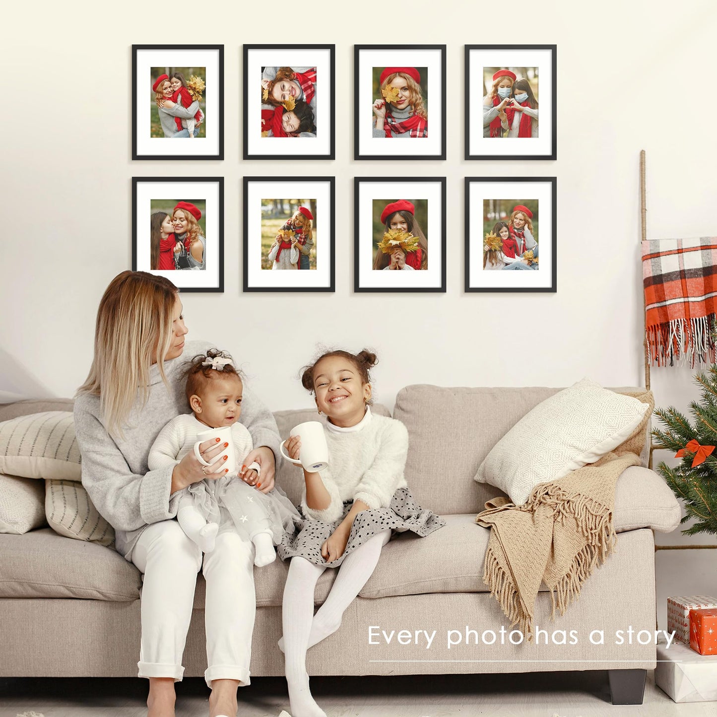 Fisnish 11x14 Picture Frame Sef of 10, Display Pictures 8x10 with Mat or 11 x 14 Without Mat, Photo Frame Collage for Wall Gallery Decor, Hanging or Tabletop Display, Black