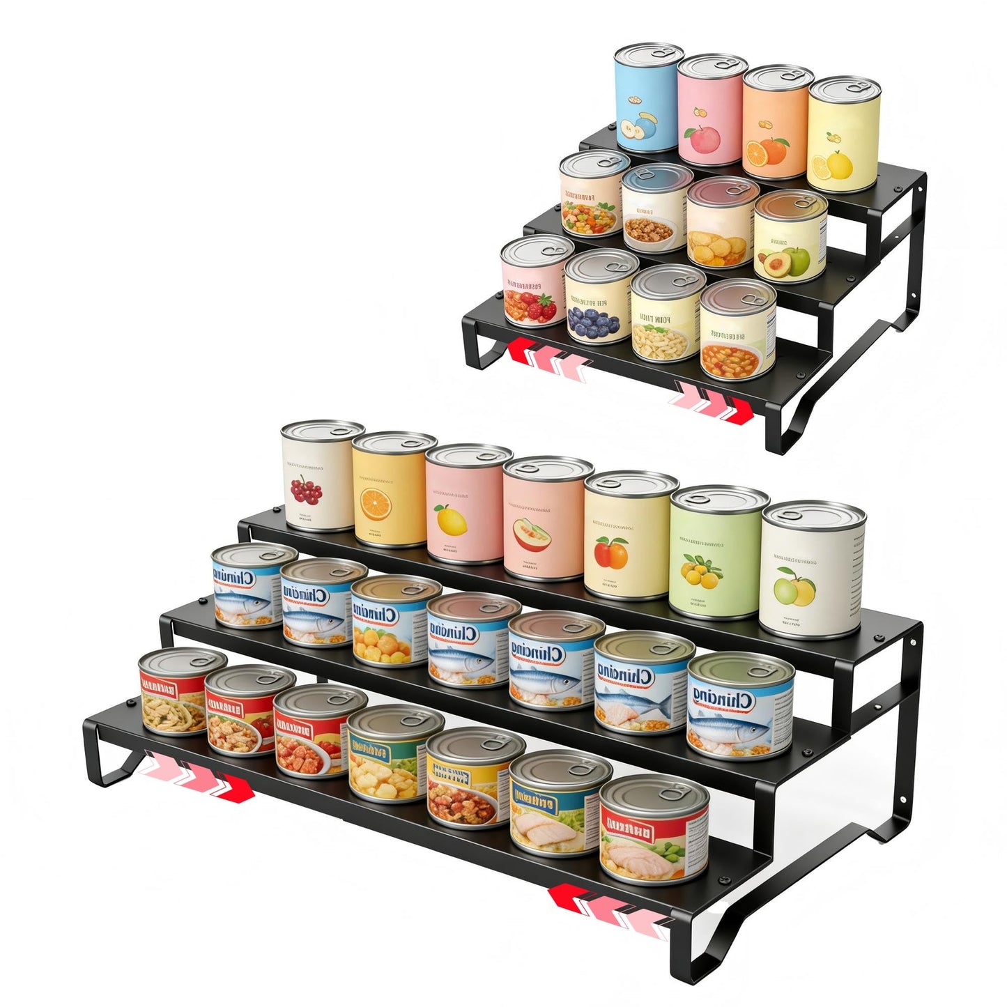 3 Tier Expandable Can Rack Organizer for Pantry, Adjustable 13"-21" Metal Soda Can Organizer, Pantry Organization Canned Food Storage Holder for Kitchen Cabinet Countertop, Black 1Pack