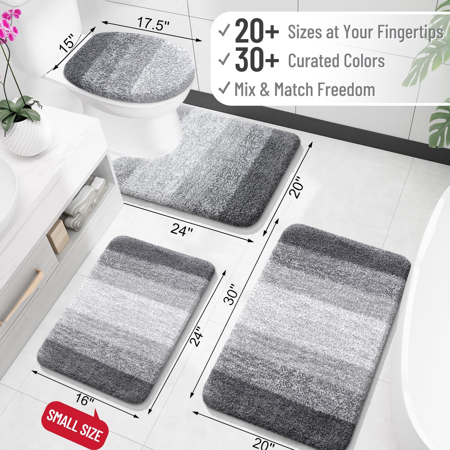 OLANLY Bathroom Rug Mat 70x24, Extra Soft and Absorbent Microfiber Bath Rugs, Non-Slip Plush Shaggy Bath Carpet Runner, Machine Wash Dry, Bath Mats for Bathroom Floor, Tub and Shower, Grey