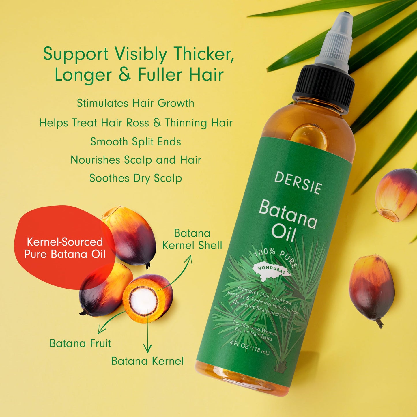 (Pack of 2) Batana Oil for Hair Growth: Dr Sebi Organic Raw Batana Oil from Honduras - 100% Pure & Natural - For Thicker & Stronger Hair - 4 FL OZ Per Bottle