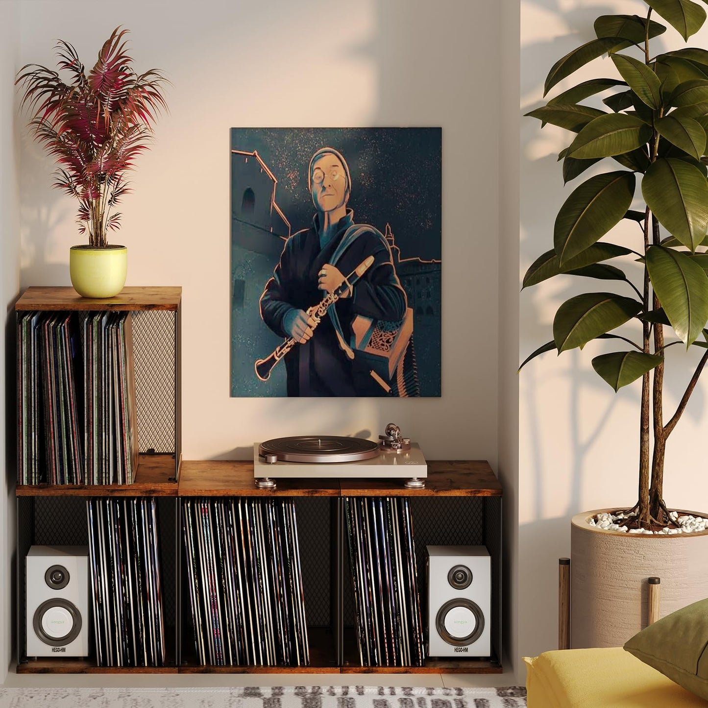 2 Cubes of Record Holder Shelf Storage Furniture - DIY Stackable 80-110 Vinyl Album Visualize Storage Box Cube - Natural Wooden Organizer Crate Cabinet