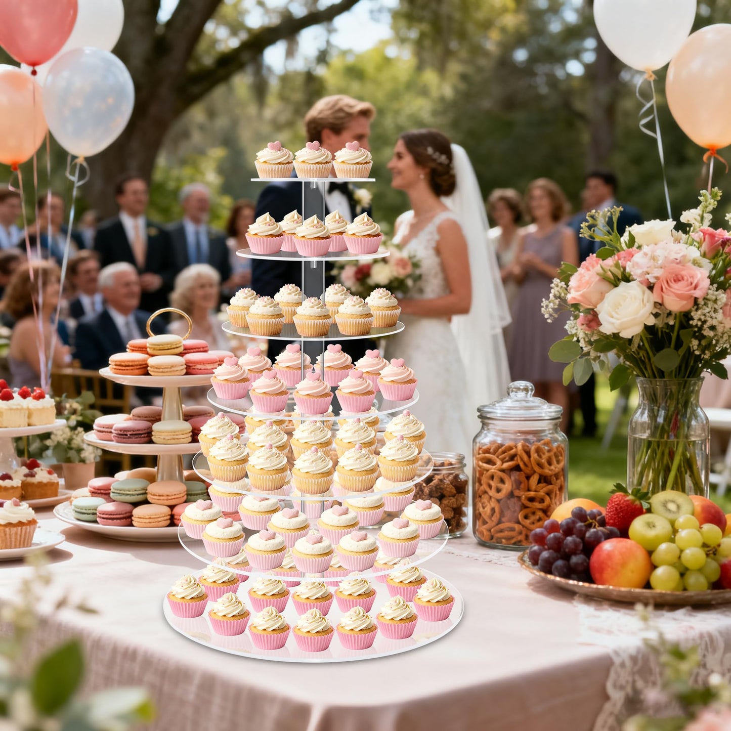 Cupcake Stand, 7 Tier Round Cupcake and Cake Dessert Tower Holder for 70 Cupcakes, Clear Acrylic Cupcake Riser, Large Pastry Cupcake Display for Party Wedding Birthday